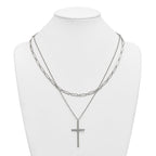 Polished Cross Stainless Steel Paperclip Chain Necklace