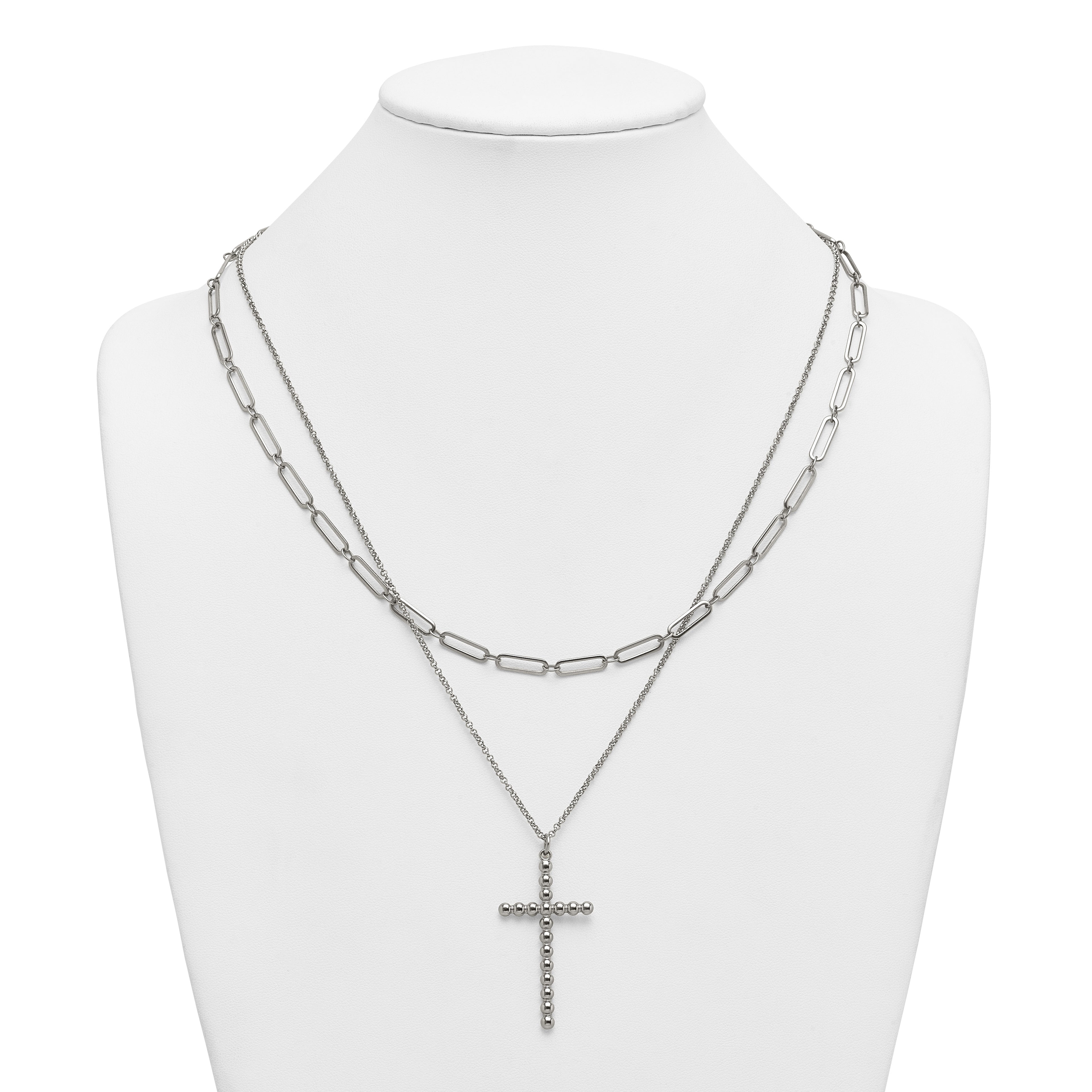 Polished Cross Stainless Steel Paperclip Chain Necklace