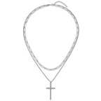 Polished Cross Stainless Steel Paperclip Chain Necklace