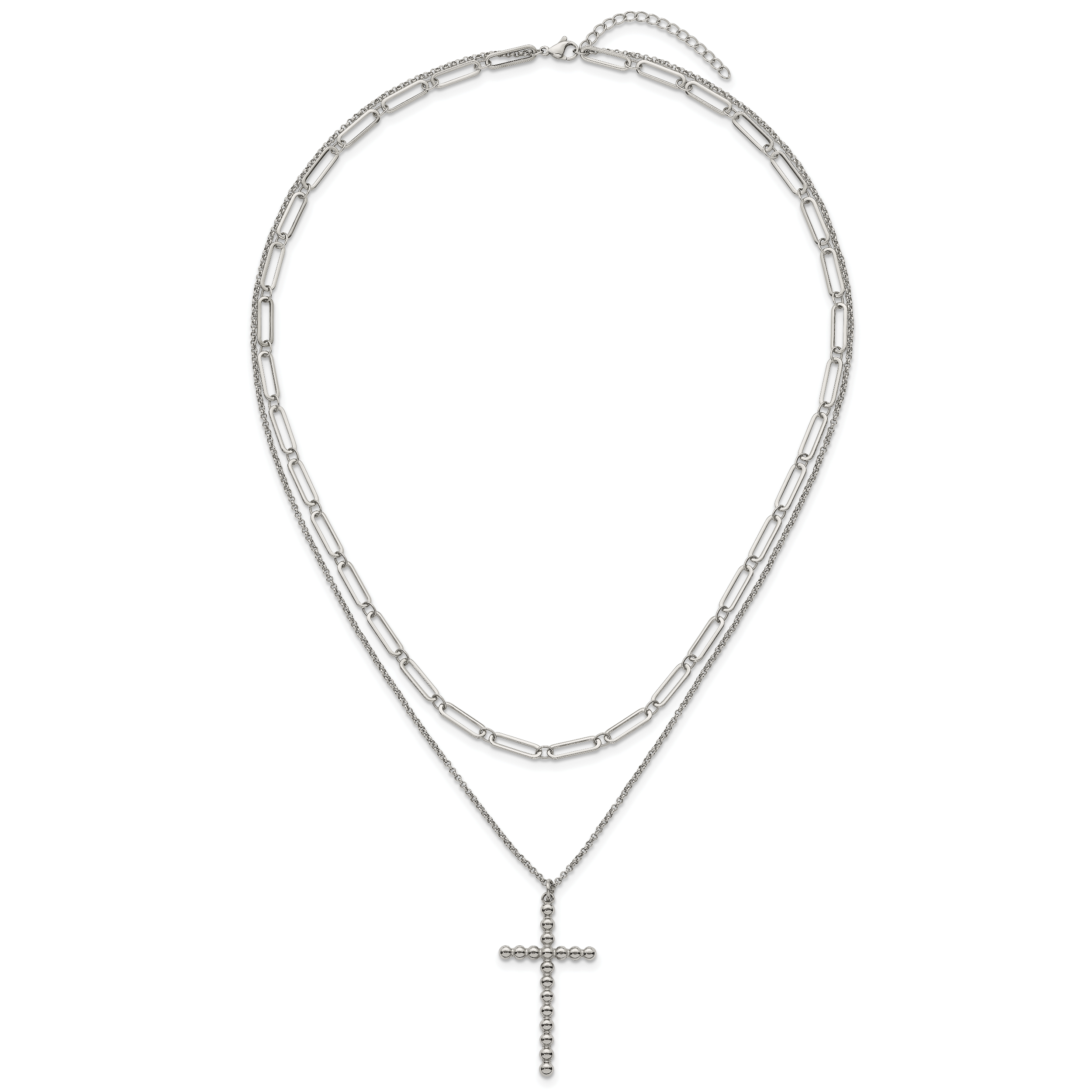 Polished Cross Stainless Steel Paperclip Chain Necklace