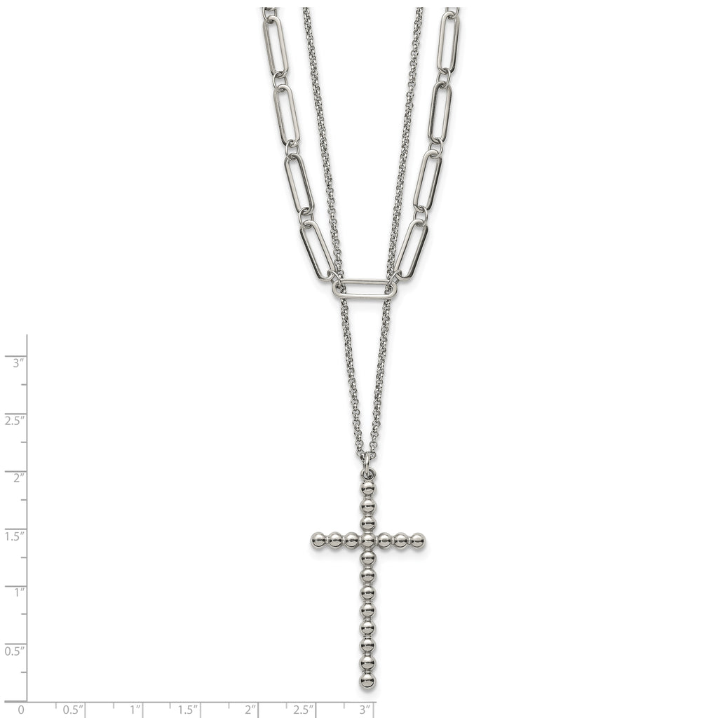 Polished Cross Stainless Steel Paperclip Chain Necklace