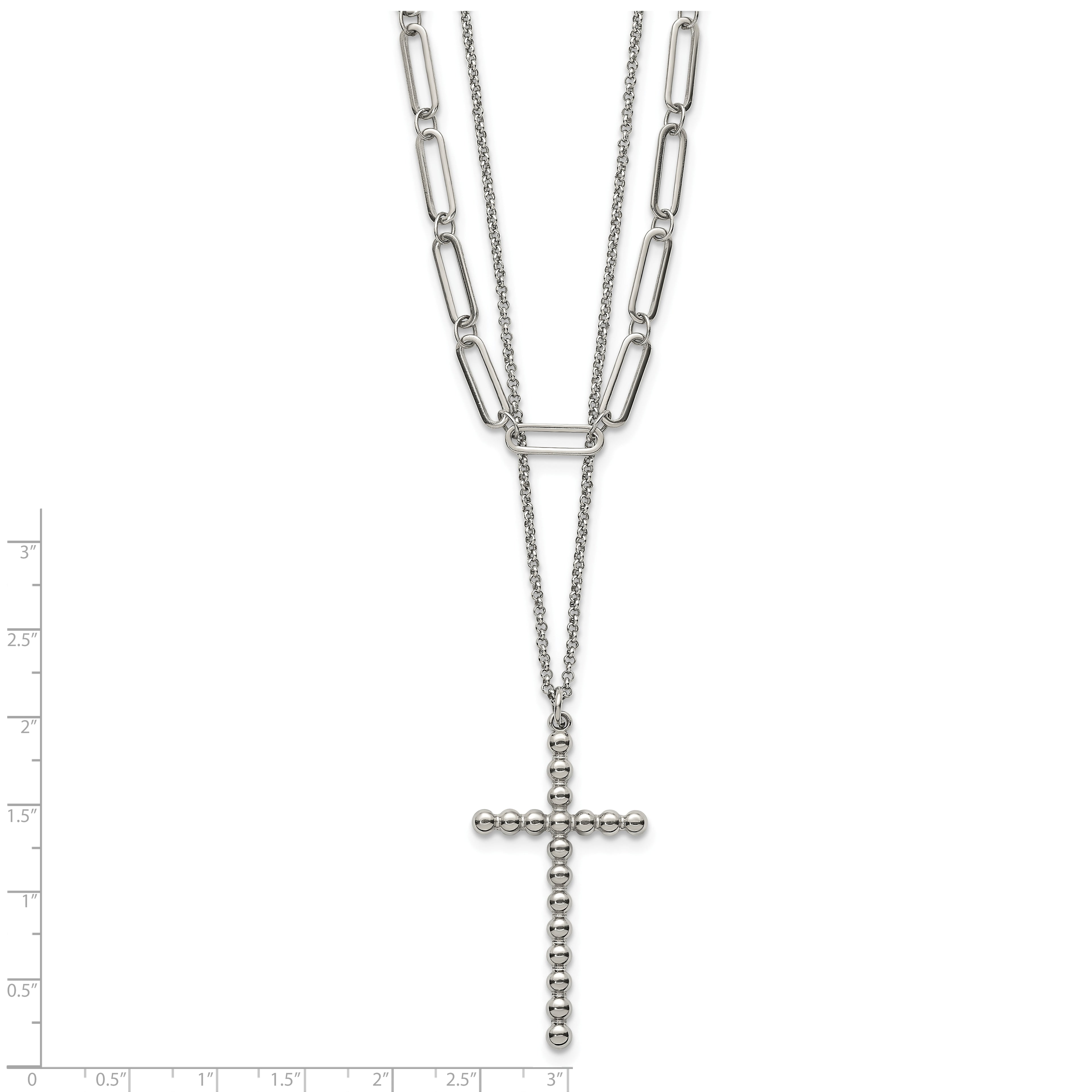 Polished Cross Stainless Steel Paperclip Chain Necklace