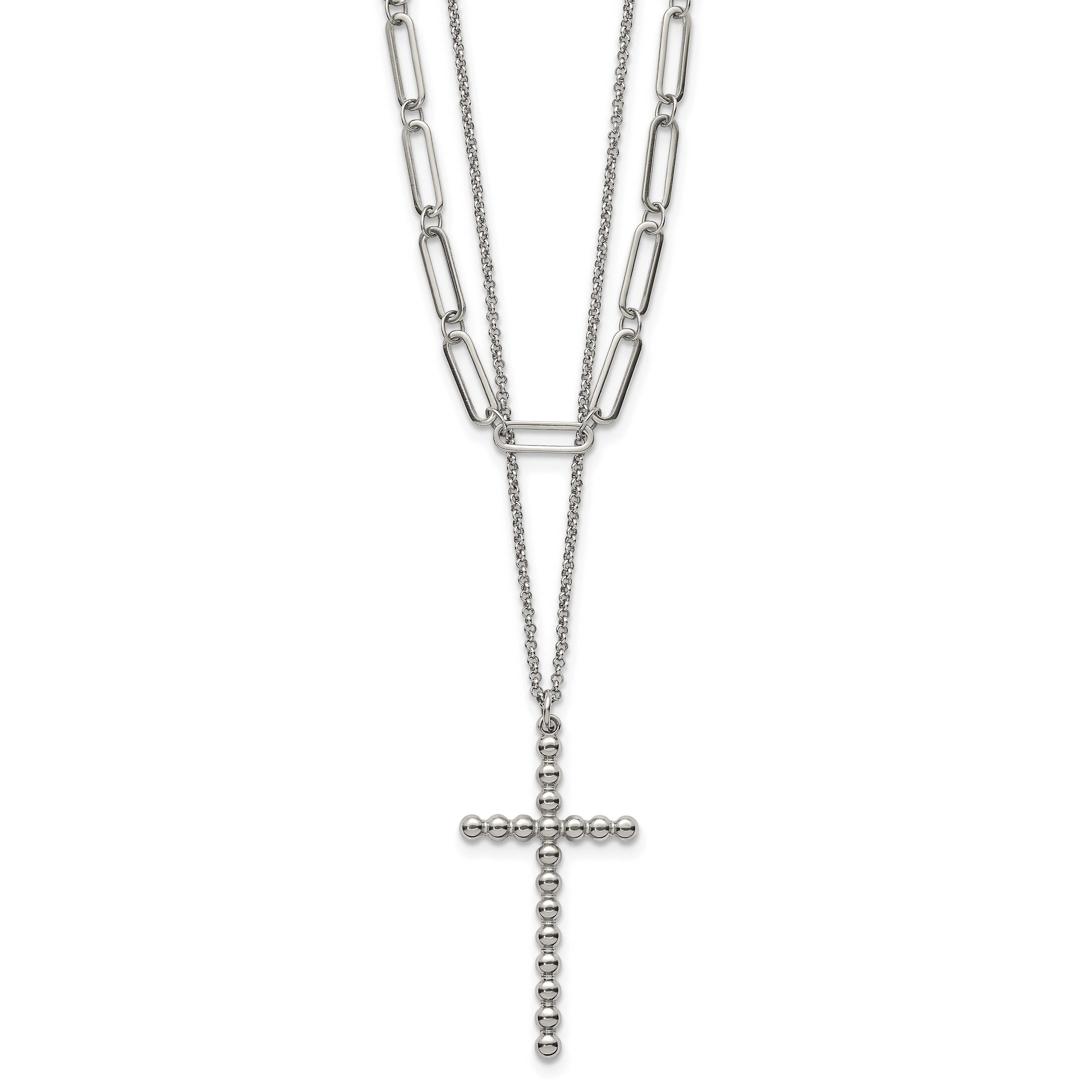Polished Cross Stainless Steel Paperclip Chain Necklace Main image