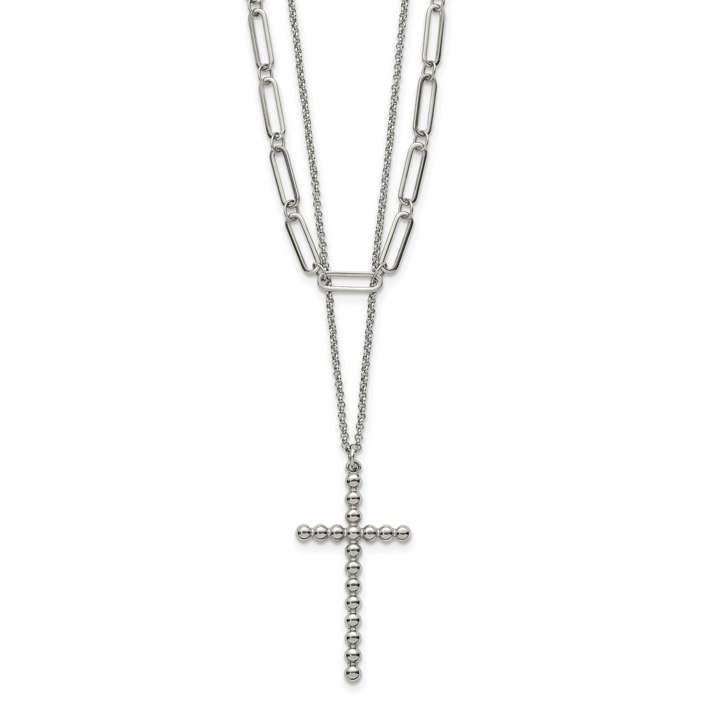 Polished Cross Stainless Steel Paperclip Chain Necklace
