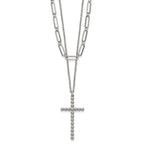 Polished Cross Stainless Steel Paperclip Chain Necklace