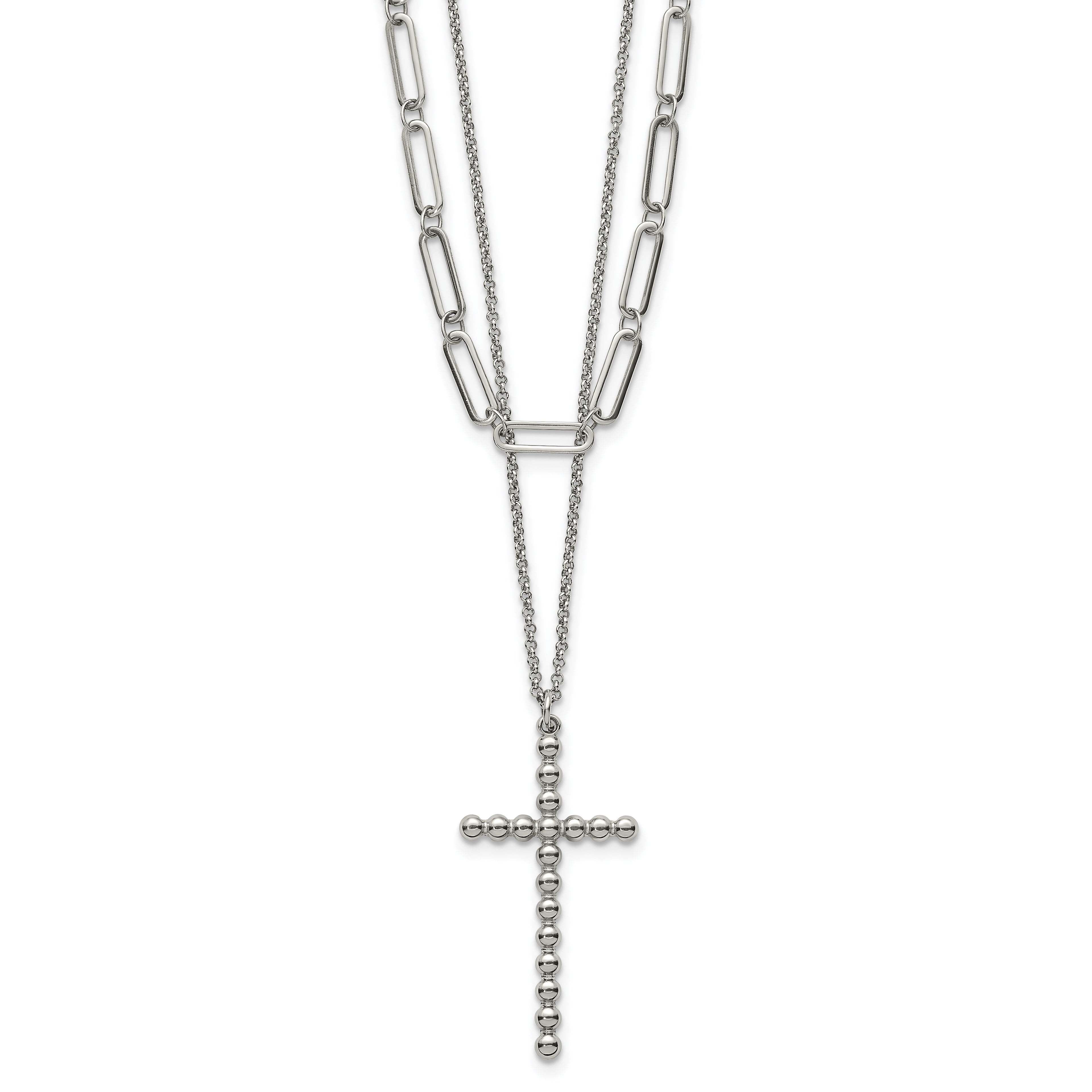 Polished Cross Stainless Steel Paperclip Chain Necklace