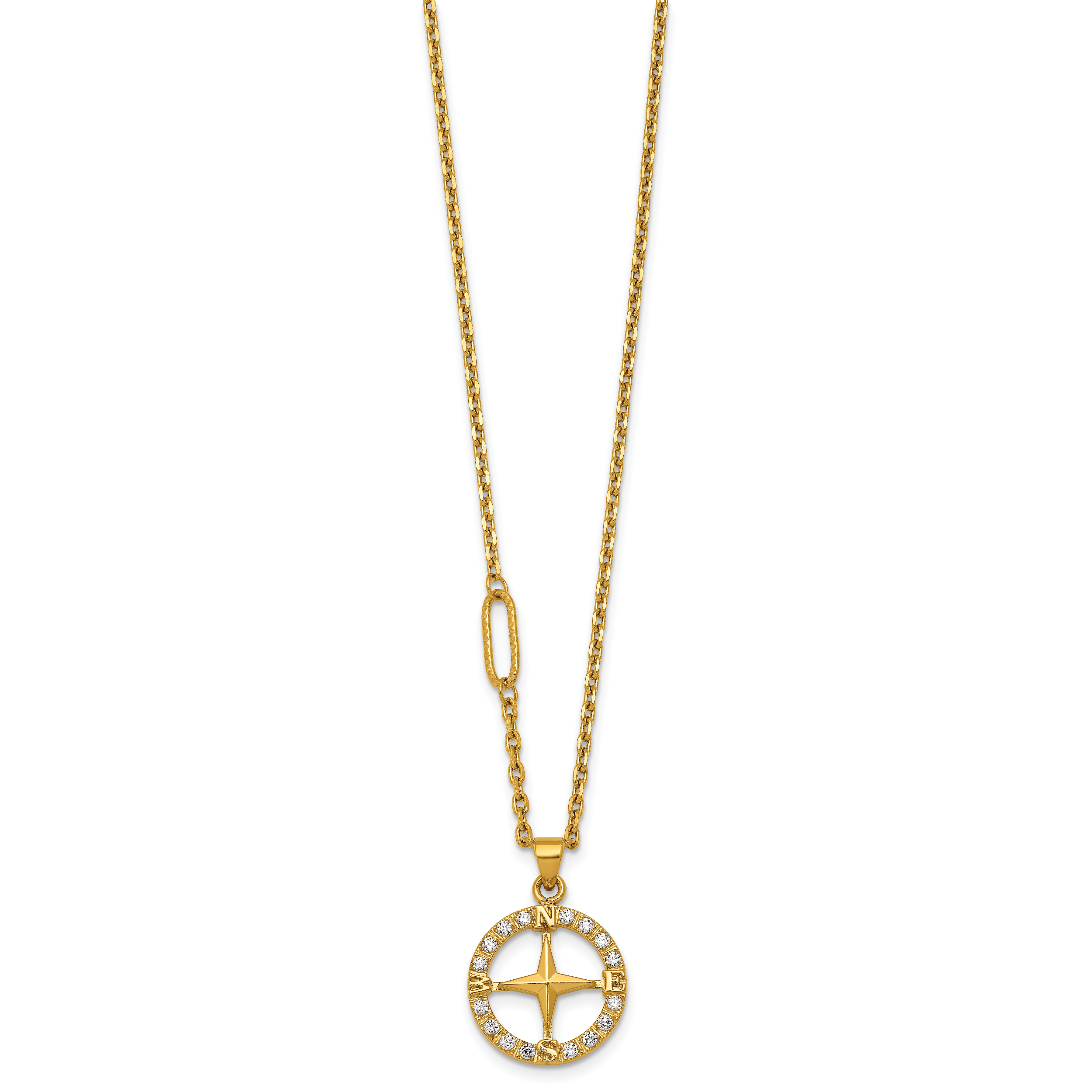 Gold-Tone Polished Cubic Zirconia Compass Stainless Steel Necklace Secondary image