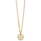 Gold-Tone Polished Cubic Zirconia Compass Stainless Steel Necklace