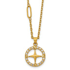 Gold-Tone Polished Cubic Zirconia Compass Stainless Steel Necklace