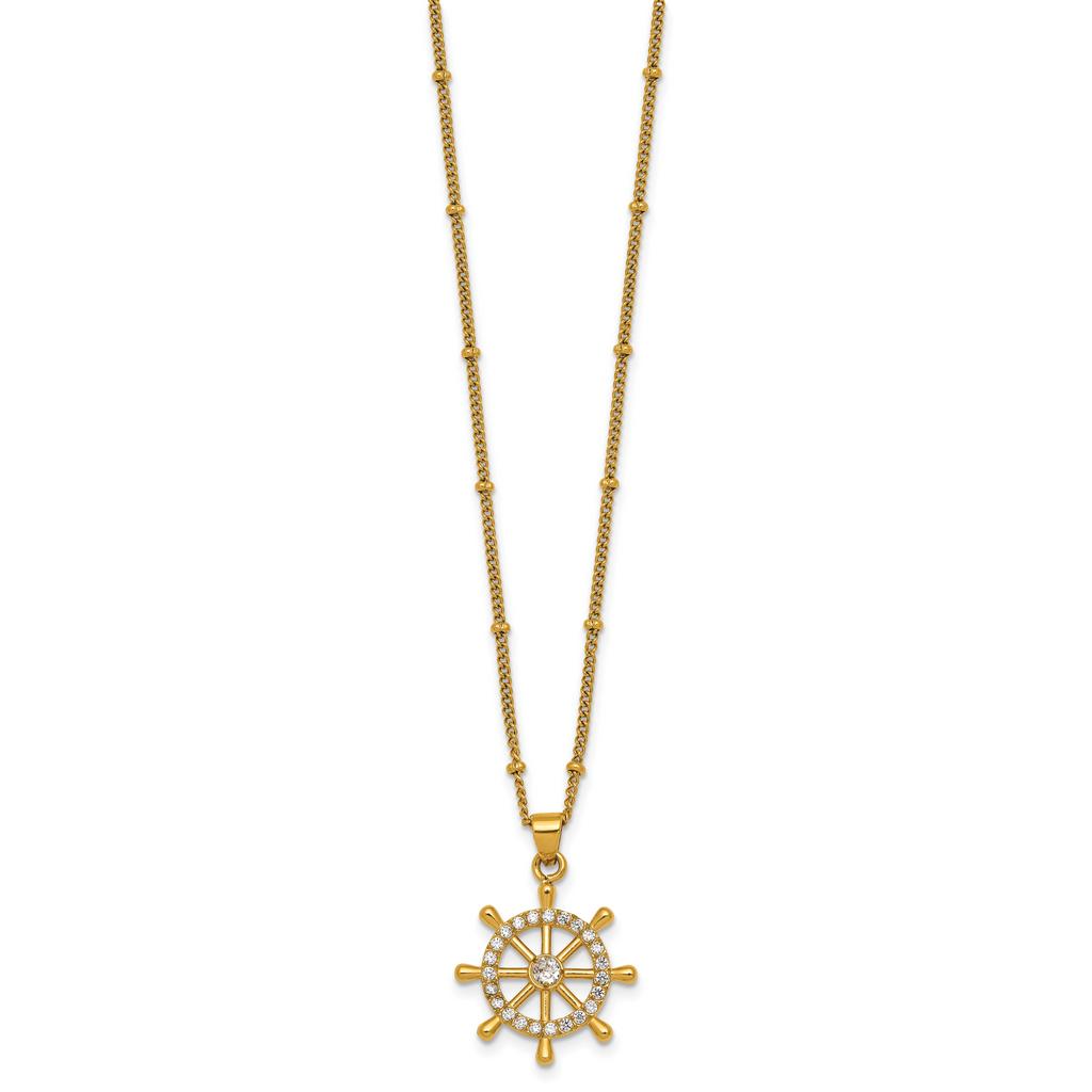Gold-Tone Polished Cubic Zirconia Stainless Steel Necklace