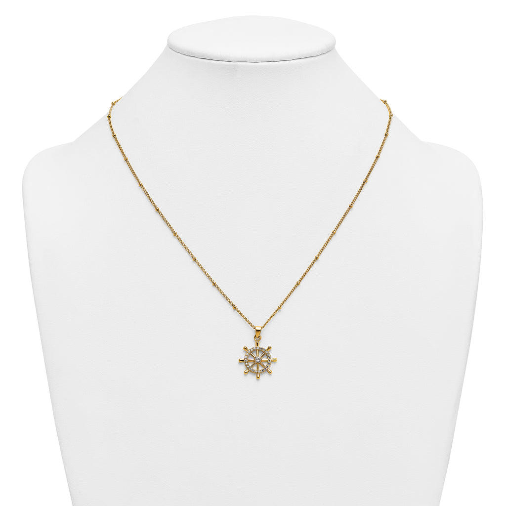 Gold-Tone Polished Cubic Zirconia Stainless Steel Necklace