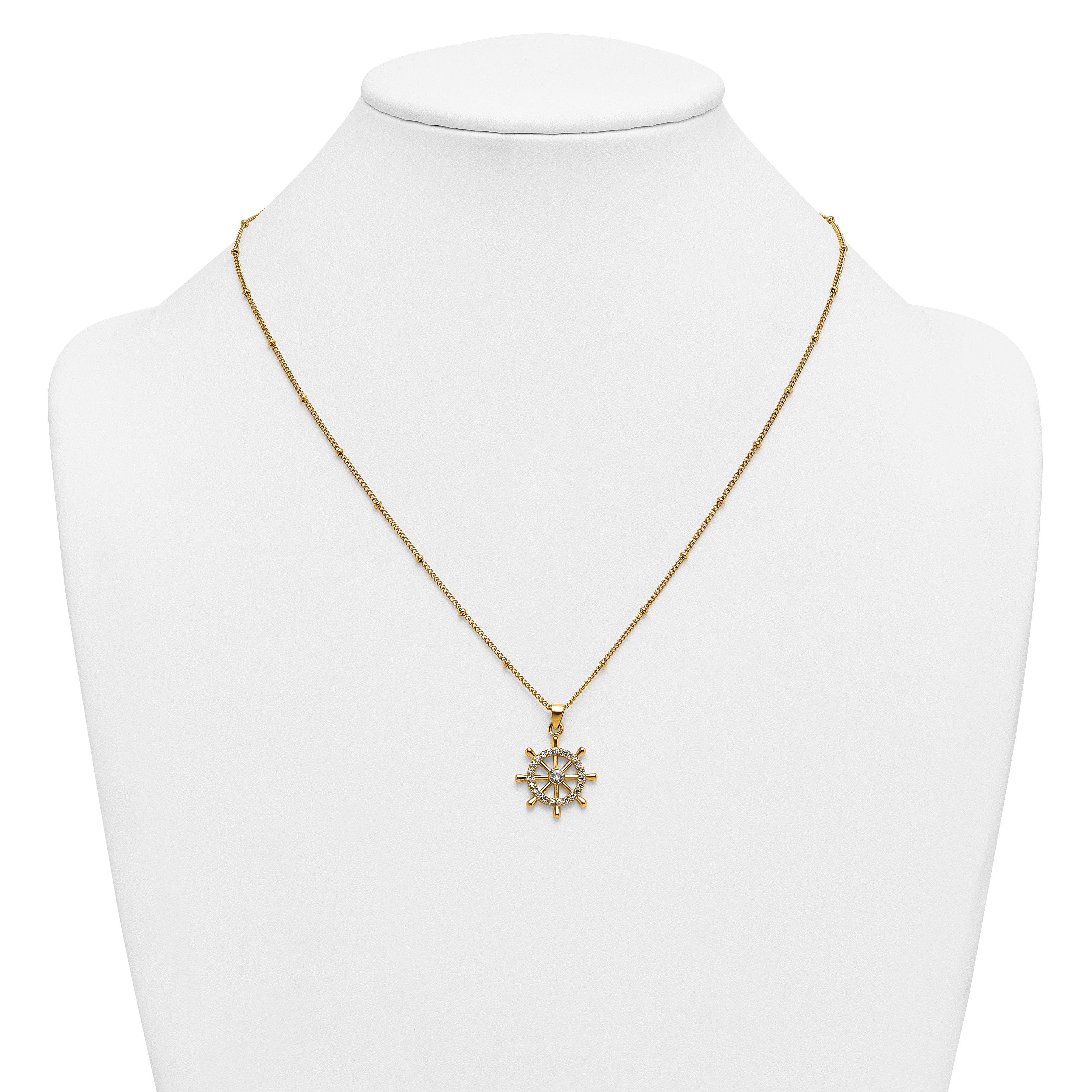 Gold-Tone Polished Cubic Zirconia Stainless Steel Necklace