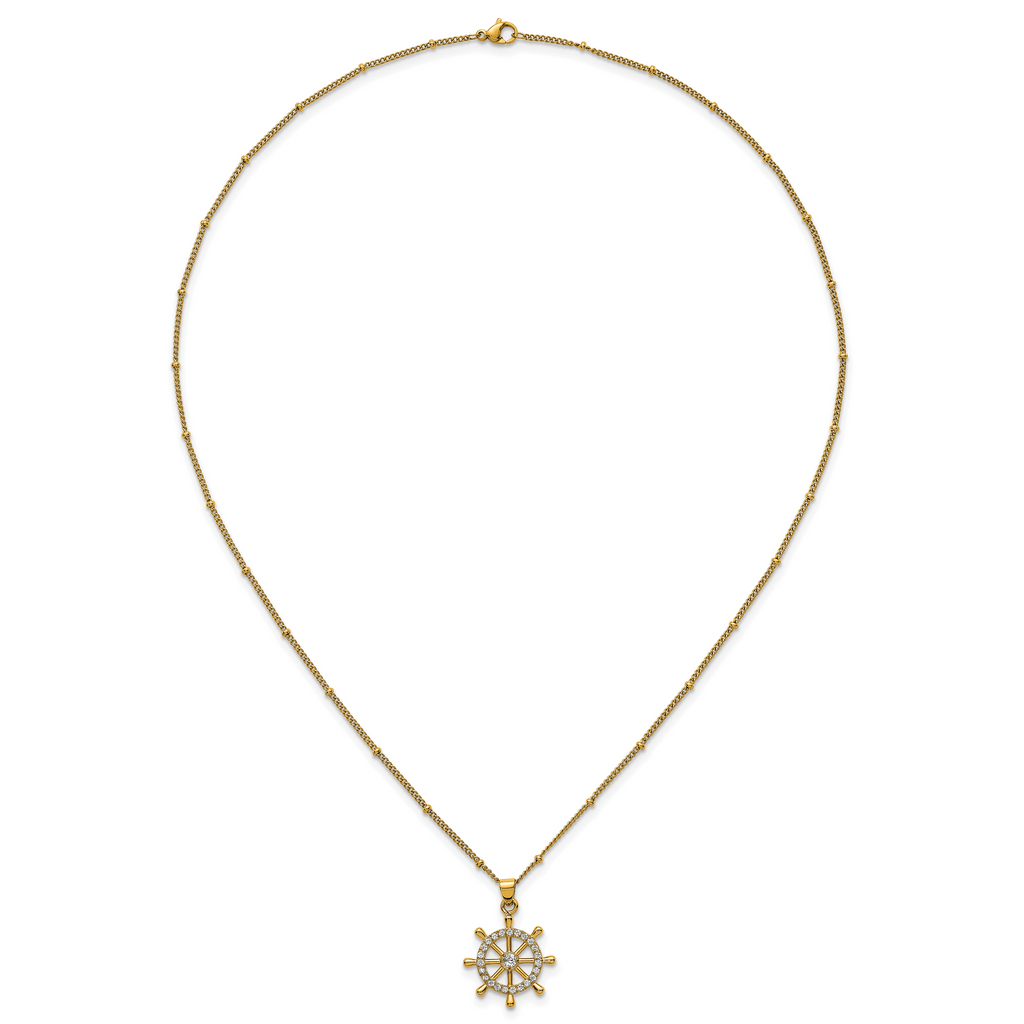 Gold-Tone Polished Cubic Zirconia Stainless Steel Necklace