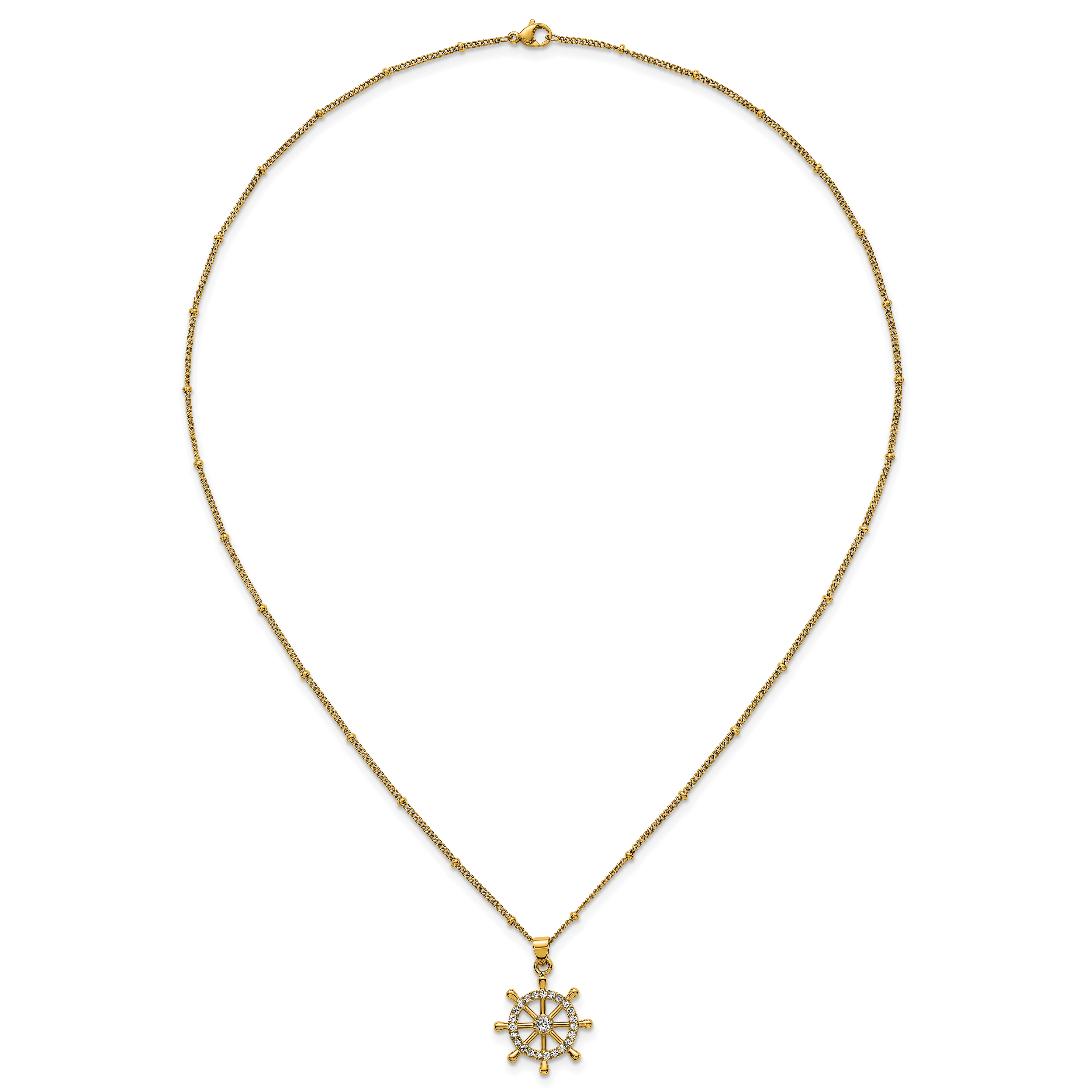 Gold-Tone Polished Cubic Zirconia Stainless Steel Necklace