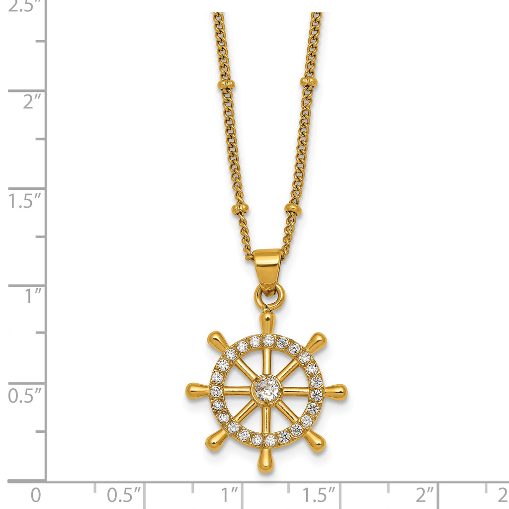 Gold-Tone Polished Cubic Zirconia Stainless Steel Necklace