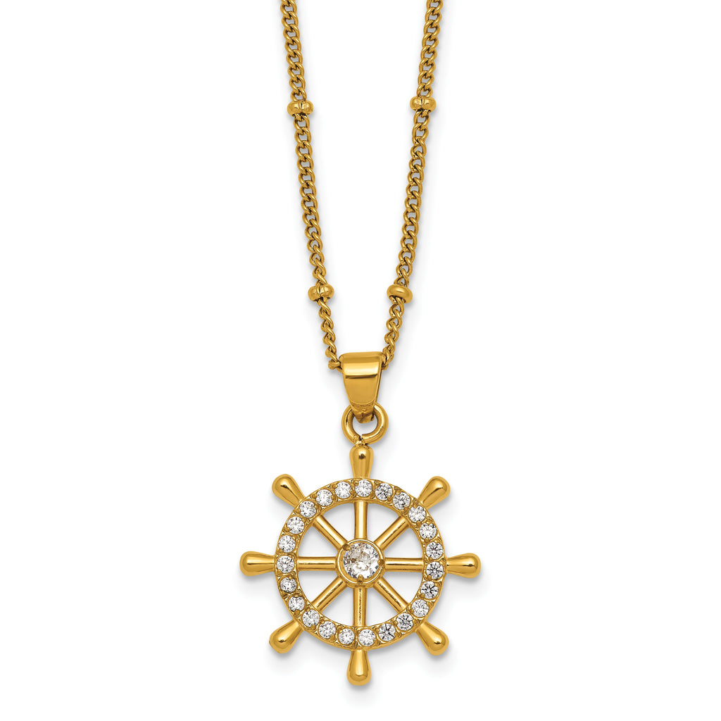 Gold-Tone Polished Cubic Zirconia Stainless Steel Necklace