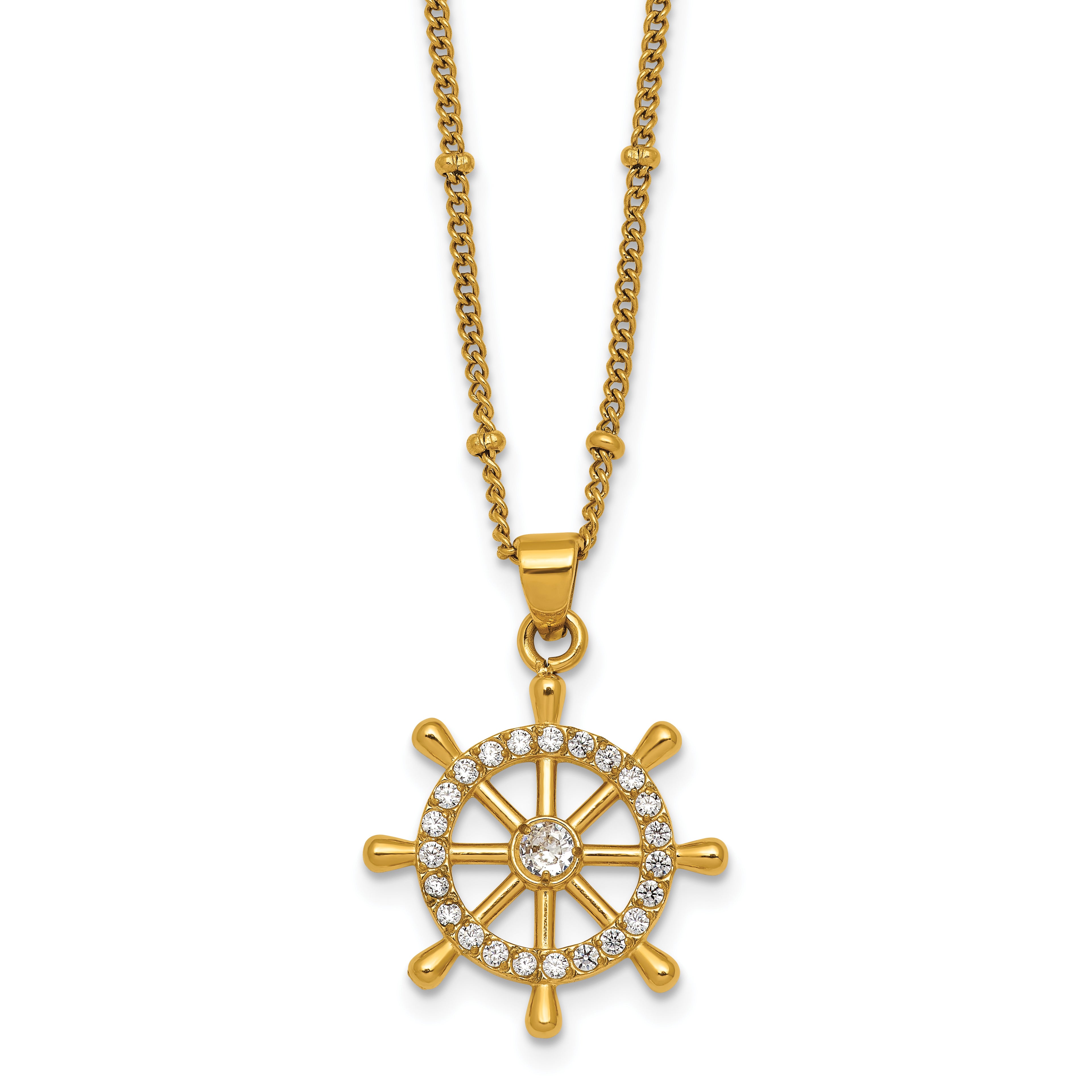 Gold-Tone Polished Cubic Zirconia Stainless Steel Necklace