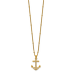 Gold-Tone Polished Cubic Zirconia Anchor Stainless Steel Necklace