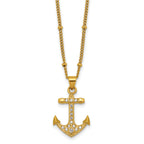 Gold-Tone Polished Cubic Zirconia Anchor Stainless Steel Necklace