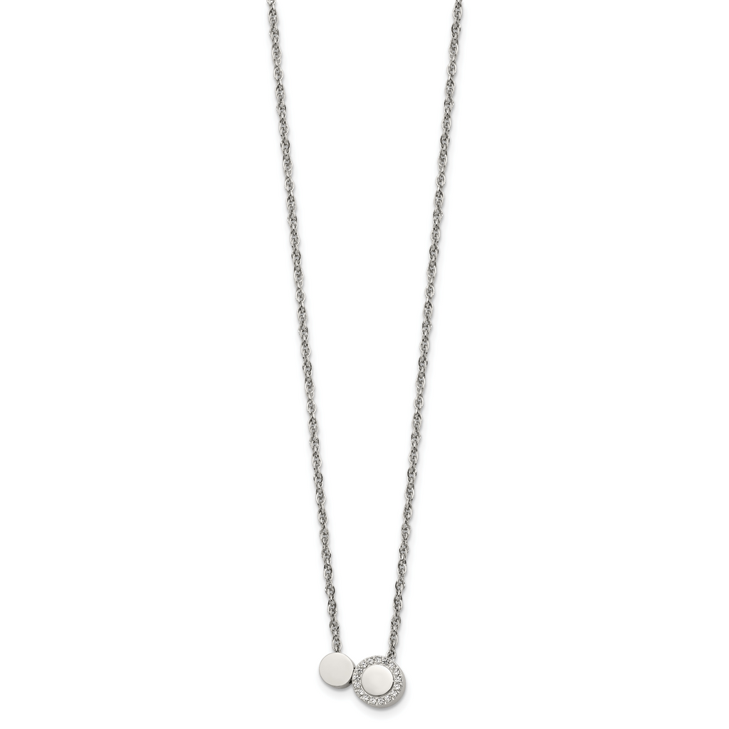 Polished Cubic Zirconia Stainless Steel Necklace 18in