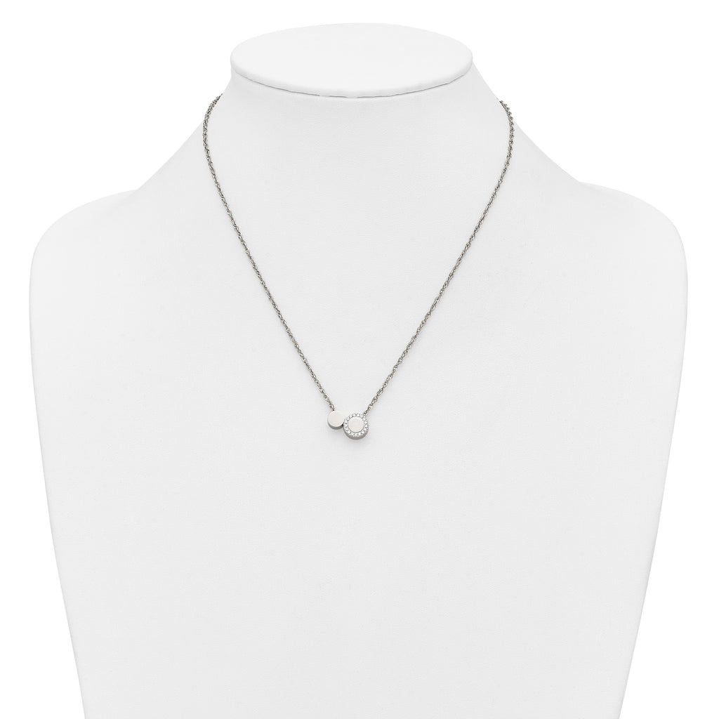 Polished Cubic Zirconia Stainless Steel Necklace 18in