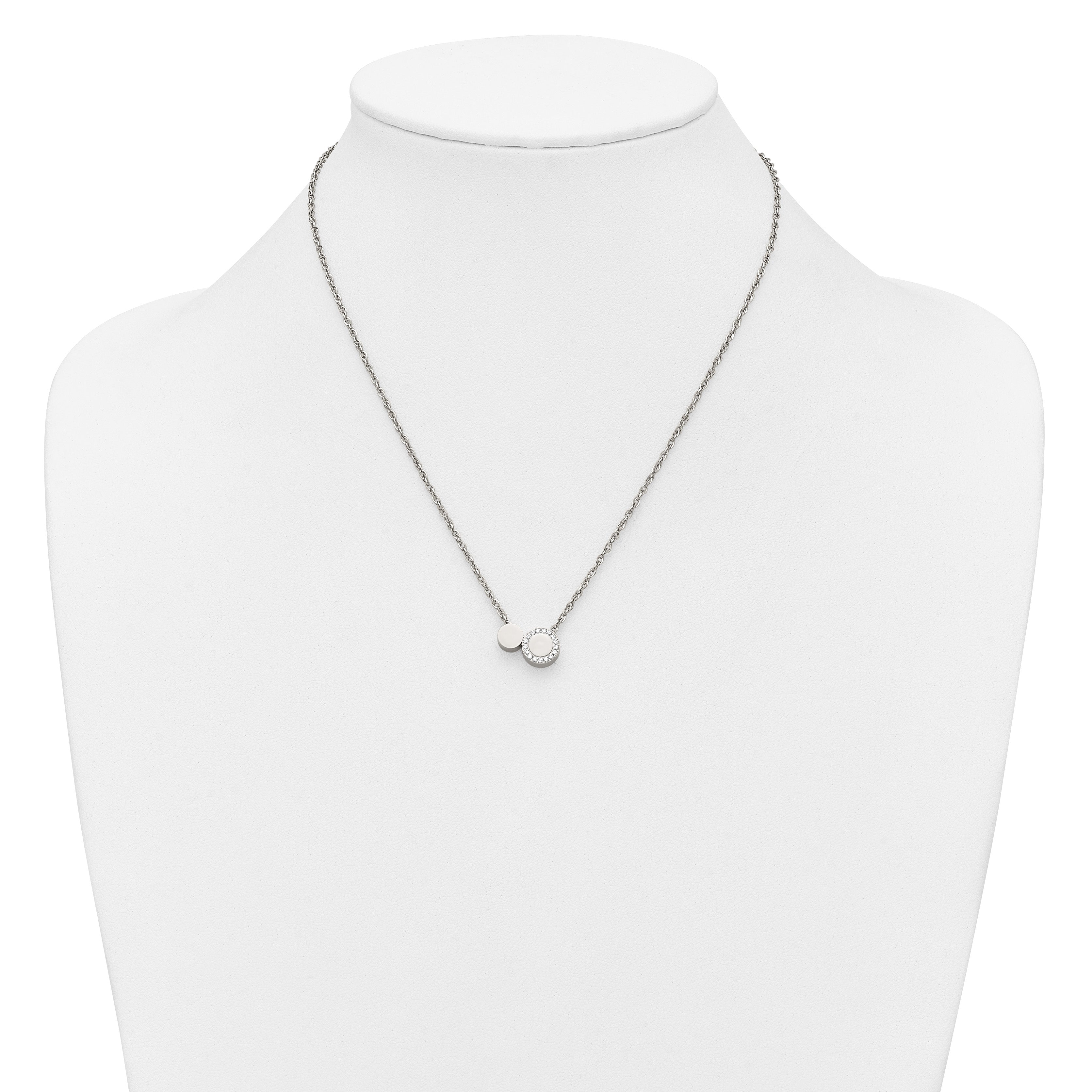 Polished Cubic Zirconia Stainless Steel Necklace 18in