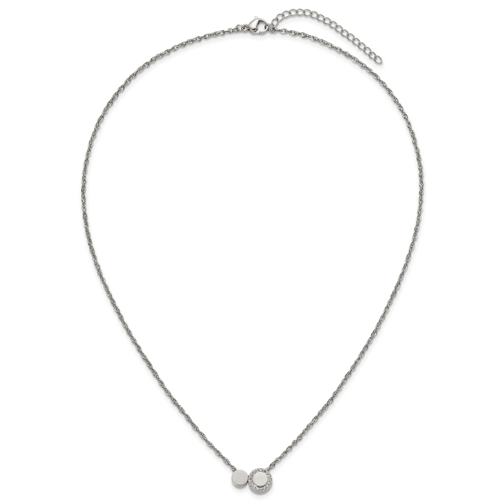 Polished Cubic Zirconia Stainless Steel Necklace 18in