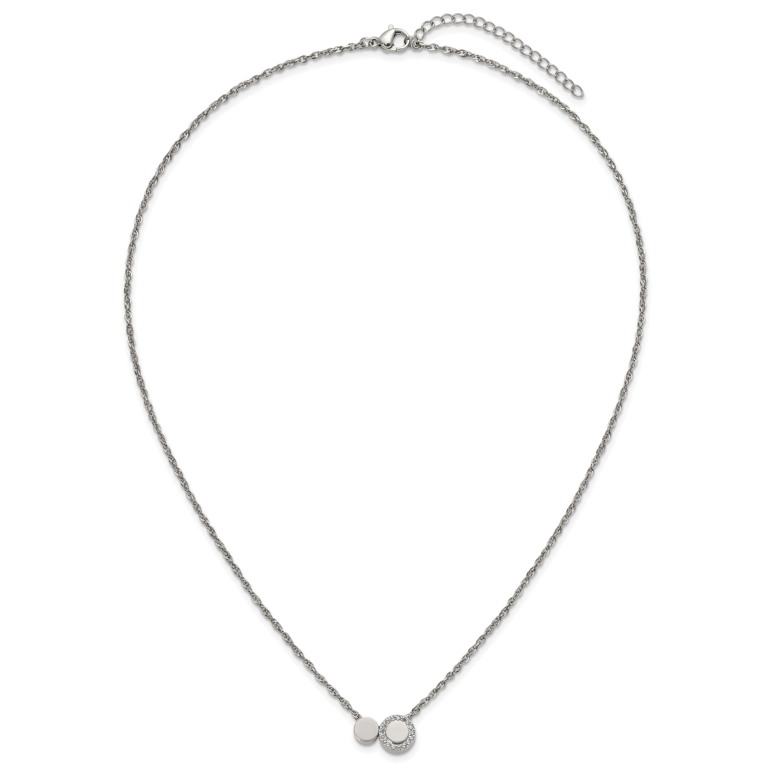 Polished Cubic Zirconia Stainless Steel Necklace 18in