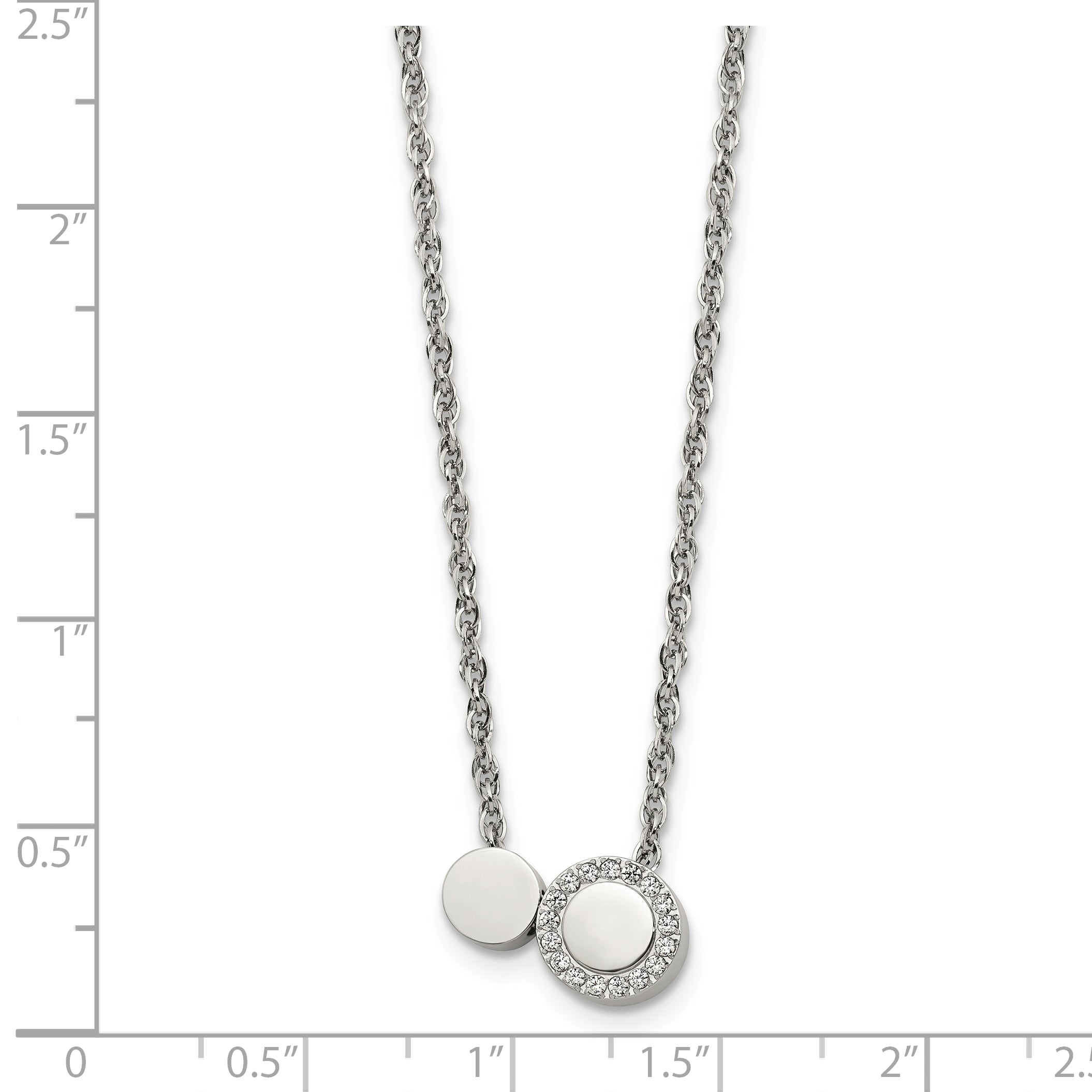 Polished Cubic Zirconia Stainless Steel Necklace 18in