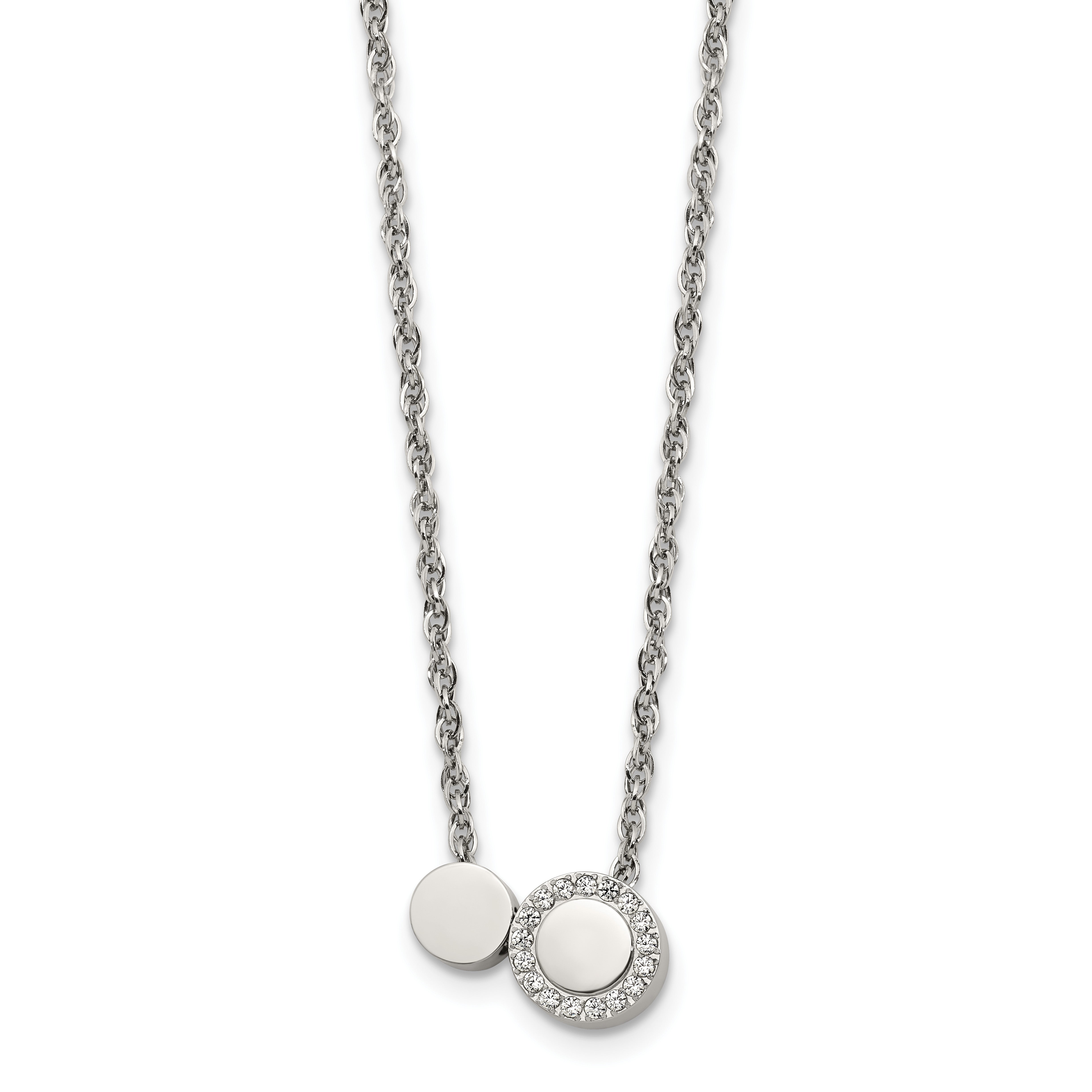 Polished Cubic Zirconia Stainless Steel Necklace 18in Main image