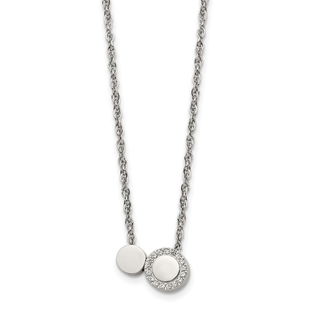 Polished Cubic Zirconia Stainless Steel Necklace 18in
