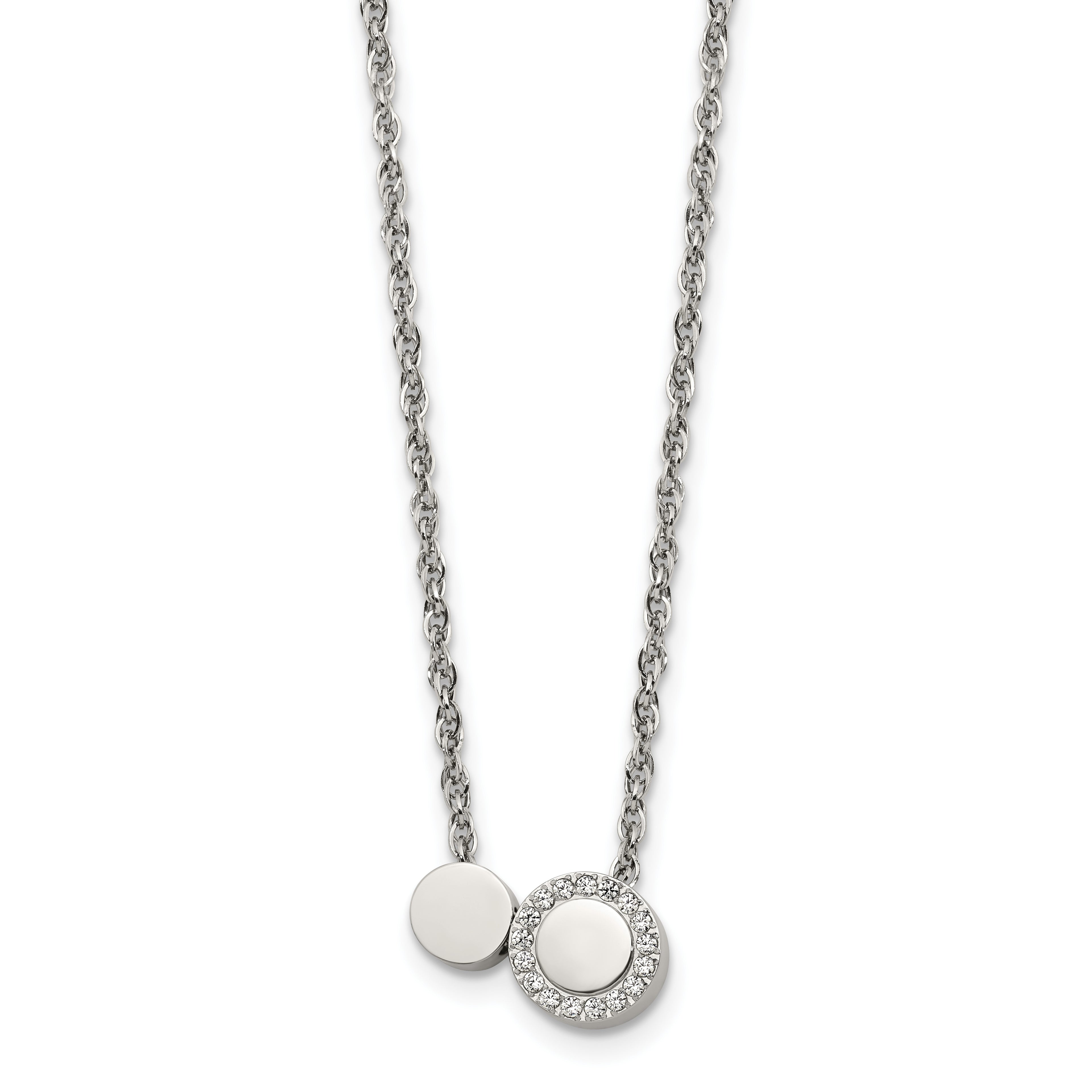 Polished Cubic Zirconia Stainless Steel Necklace 18in