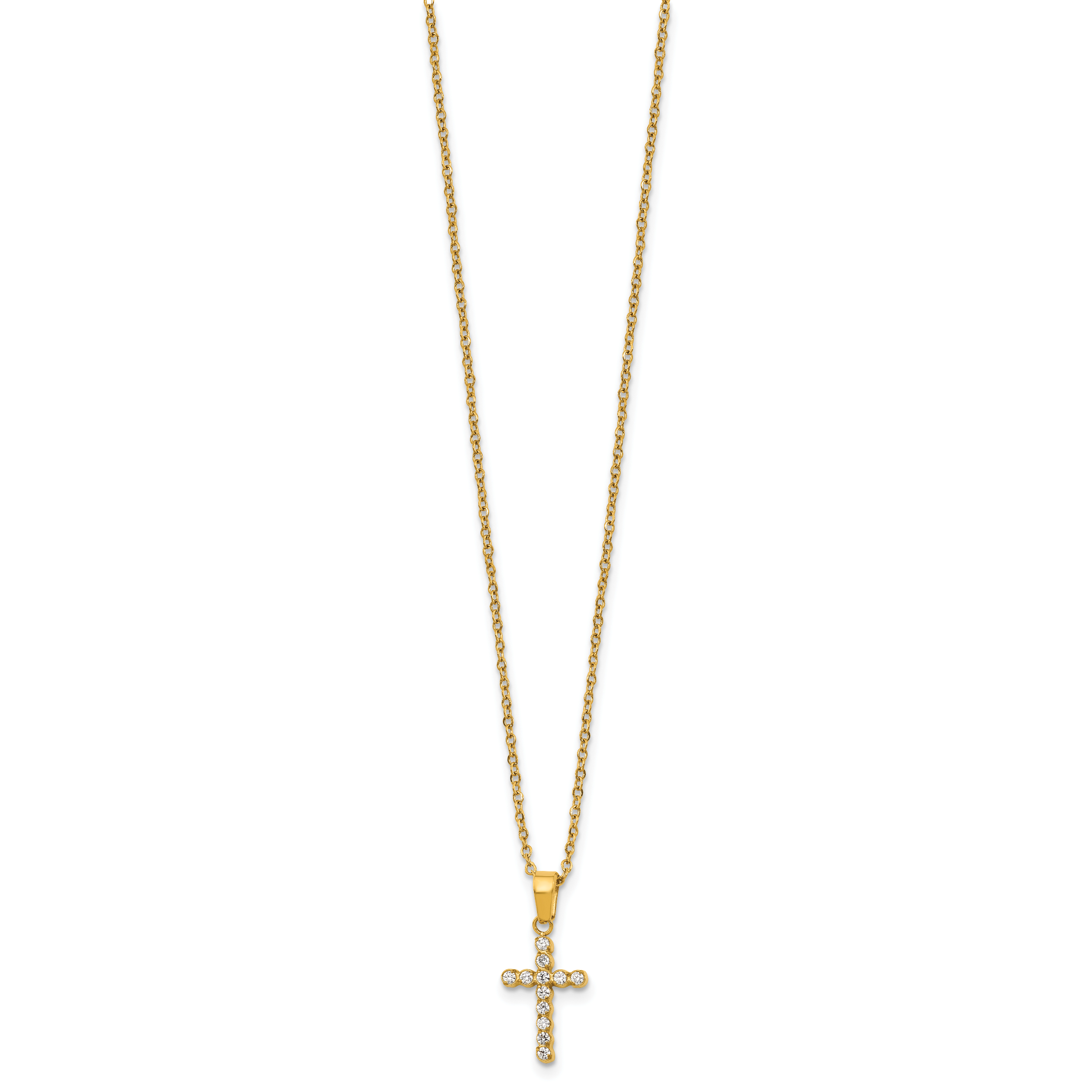 Gold-Tone Polished Cubic Zirconia Cross Stainless Steel Necklace