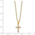 Gold-Tone Polished Cubic Zirconia Cross Stainless Steel Necklace