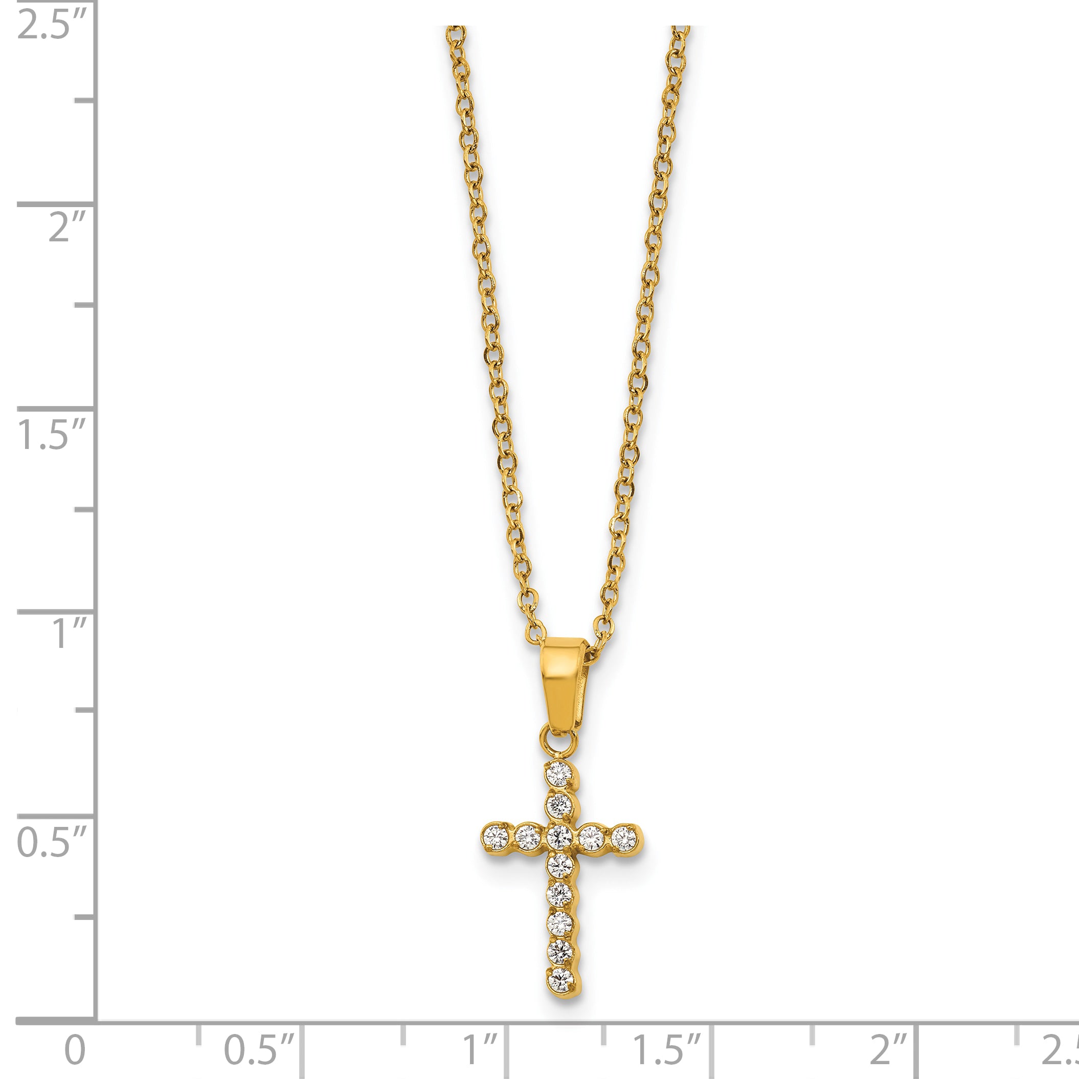 Gold-Tone Polished Cubic Zirconia Cross Stainless Steel Necklace