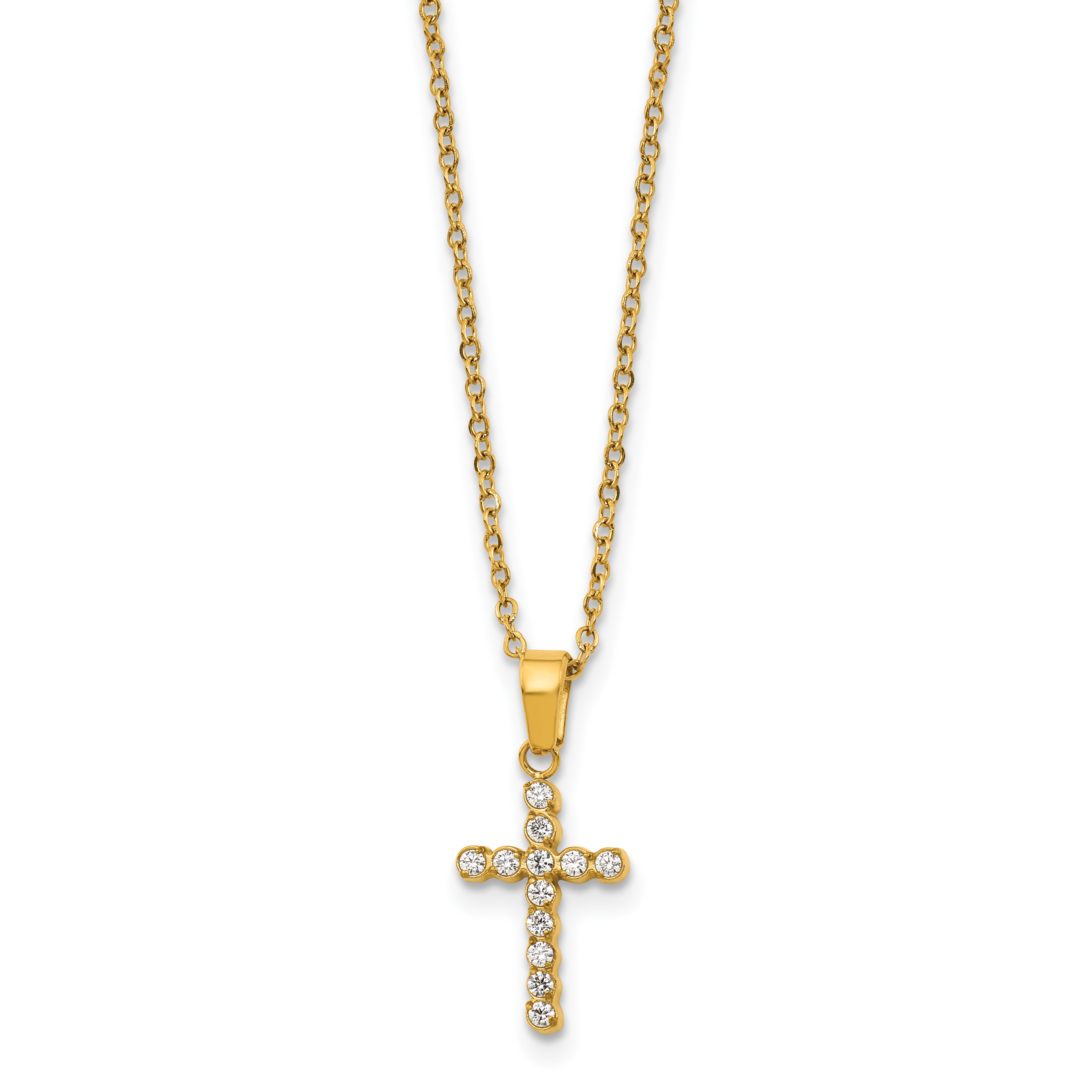 Gold-Tone Polished Cubic Zirconia Cross Stainless Steel Necklace Main image
