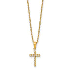 Gold-Tone Polished Cubic Zirconia Cross Stainless Steel Necklace