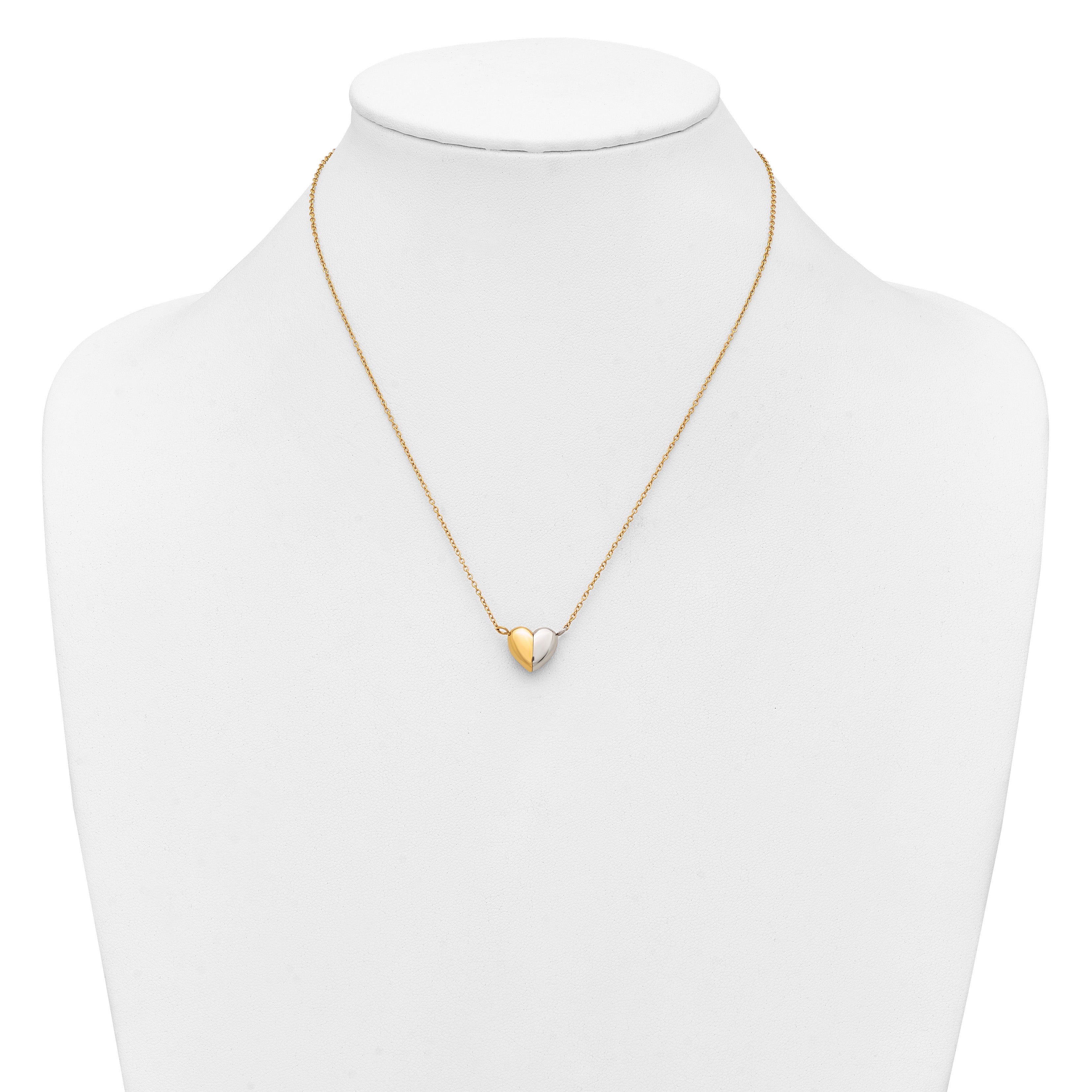 Gold-Tone Polished Heart Stainless Steel Necklace 18in