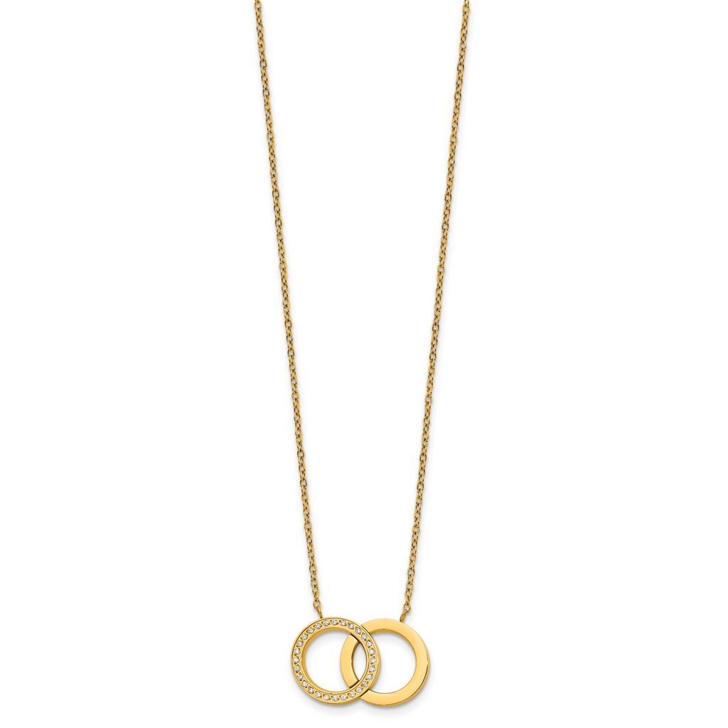 Gold-Tone Polished Cubic Zirconia Stainless Steel Necklace 18in