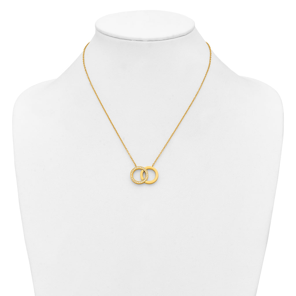 Gold-Tone Polished Cubic Zirconia Stainless Steel Necklace 18in
