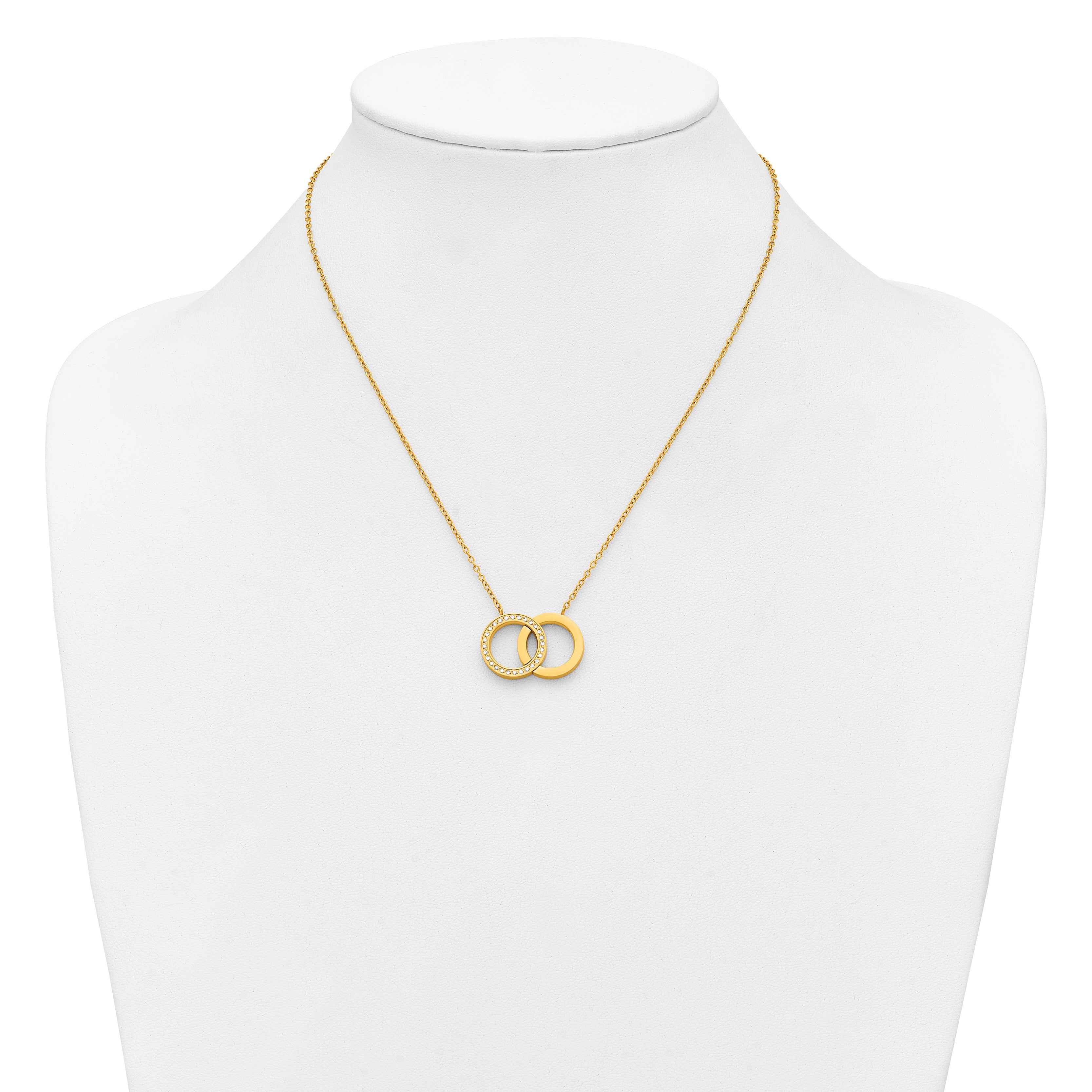 Gold-Tone Polished Cubic Zirconia Stainless Steel Necklace 18in