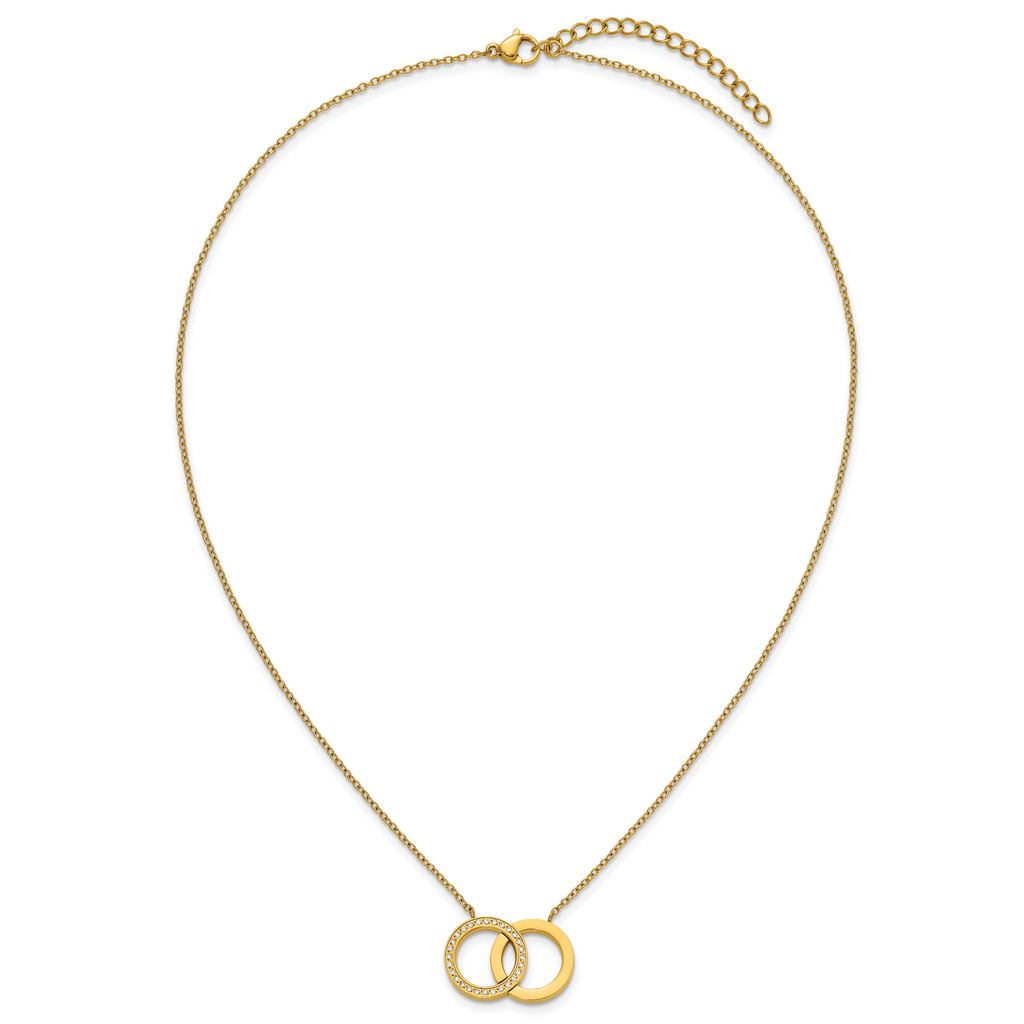 Gold-Tone Polished Cubic Zirconia Stainless Steel Necklace 18in