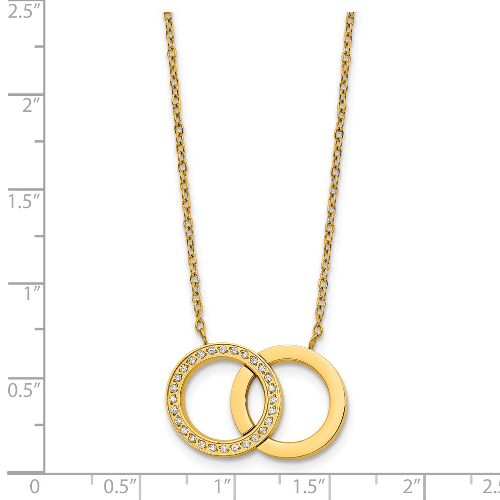 Gold-Tone Polished Cubic Zirconia Stainless Steel Necklace 18in