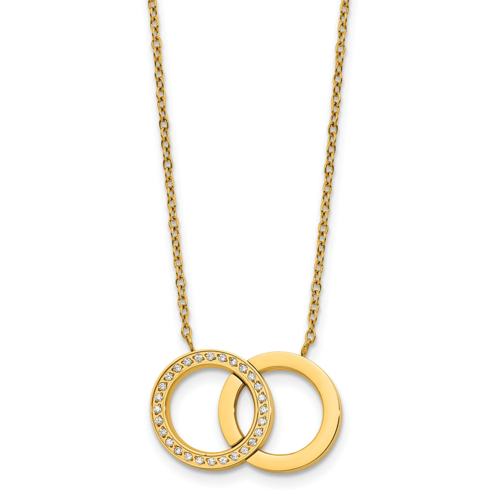 Gold-Tone Polished Cubic Zirconia Stainless Steel Necklace 18in
