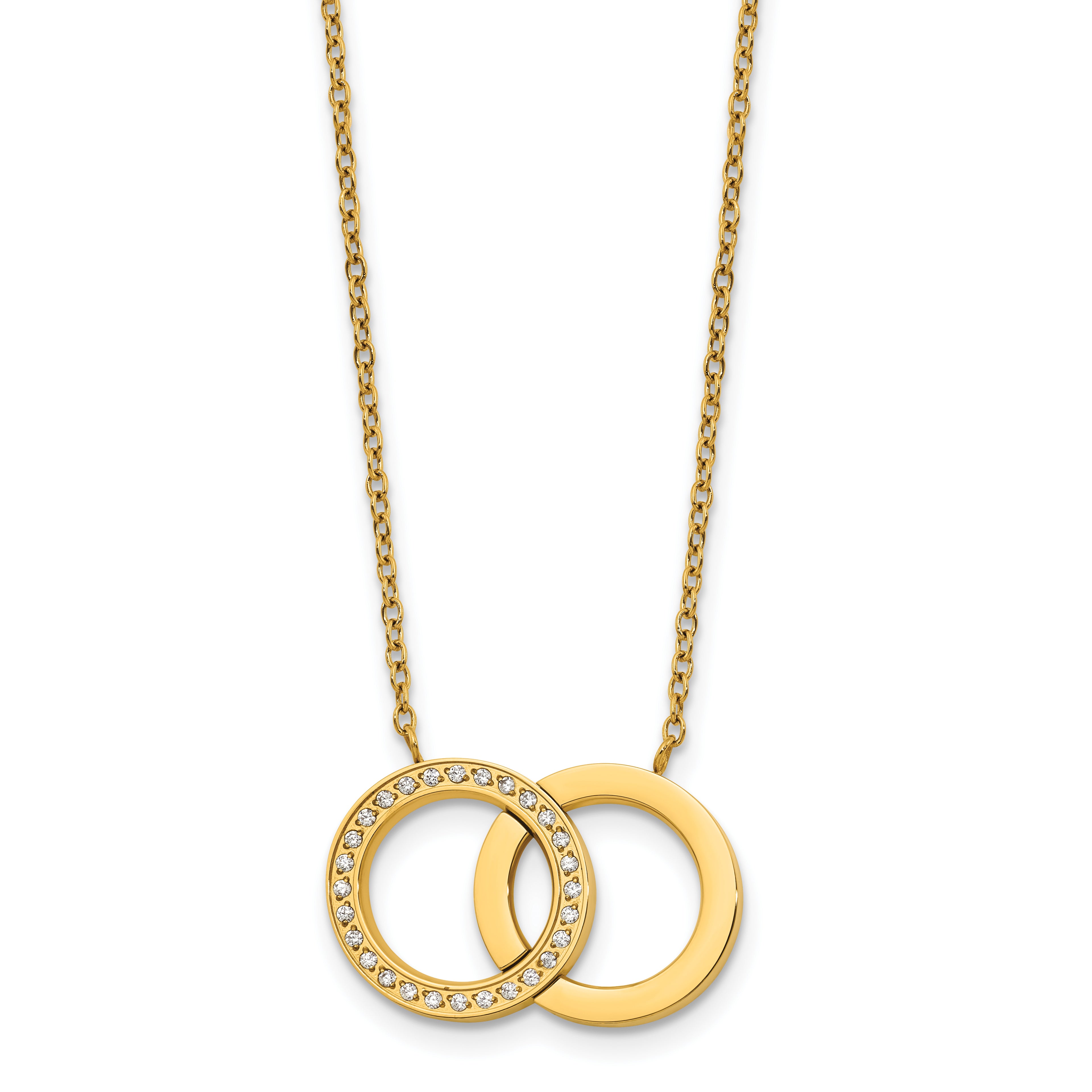 Gold-Tone Polished Cubic Zirconia Stainless Steel Necklace 18in