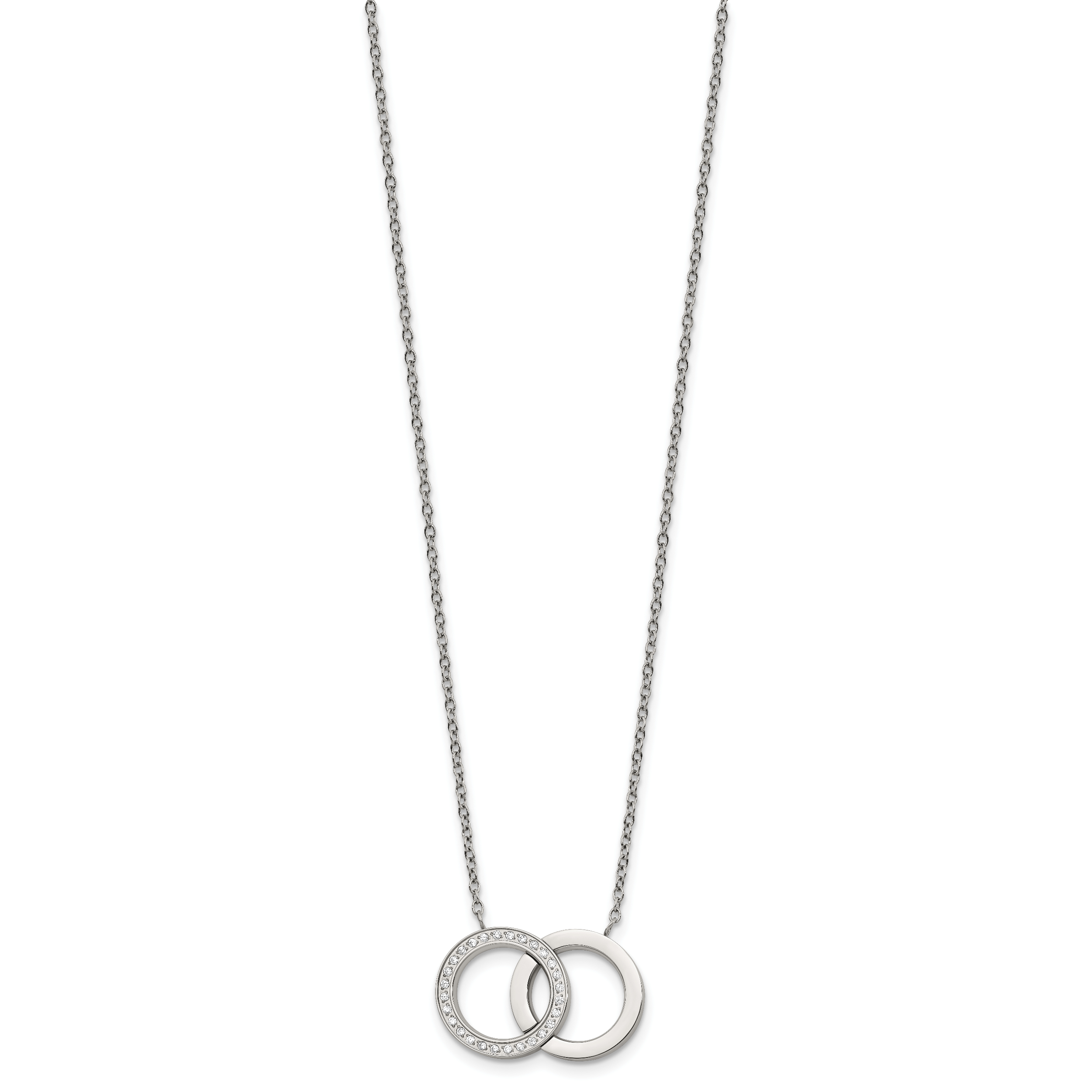 Polished Cubic Zirconia Stainless Steel Necklace 18in