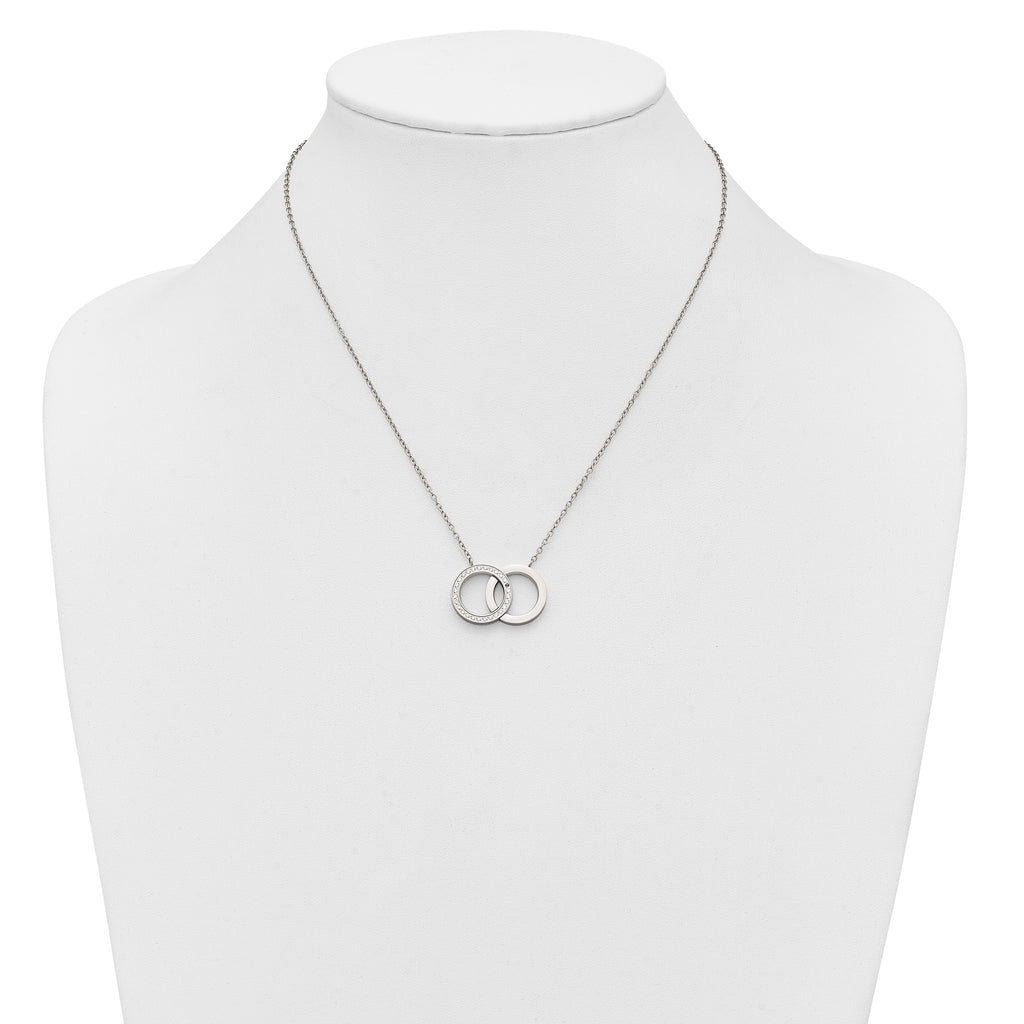Polished Cubic Zirconia Stainless Steel Necklace 18in