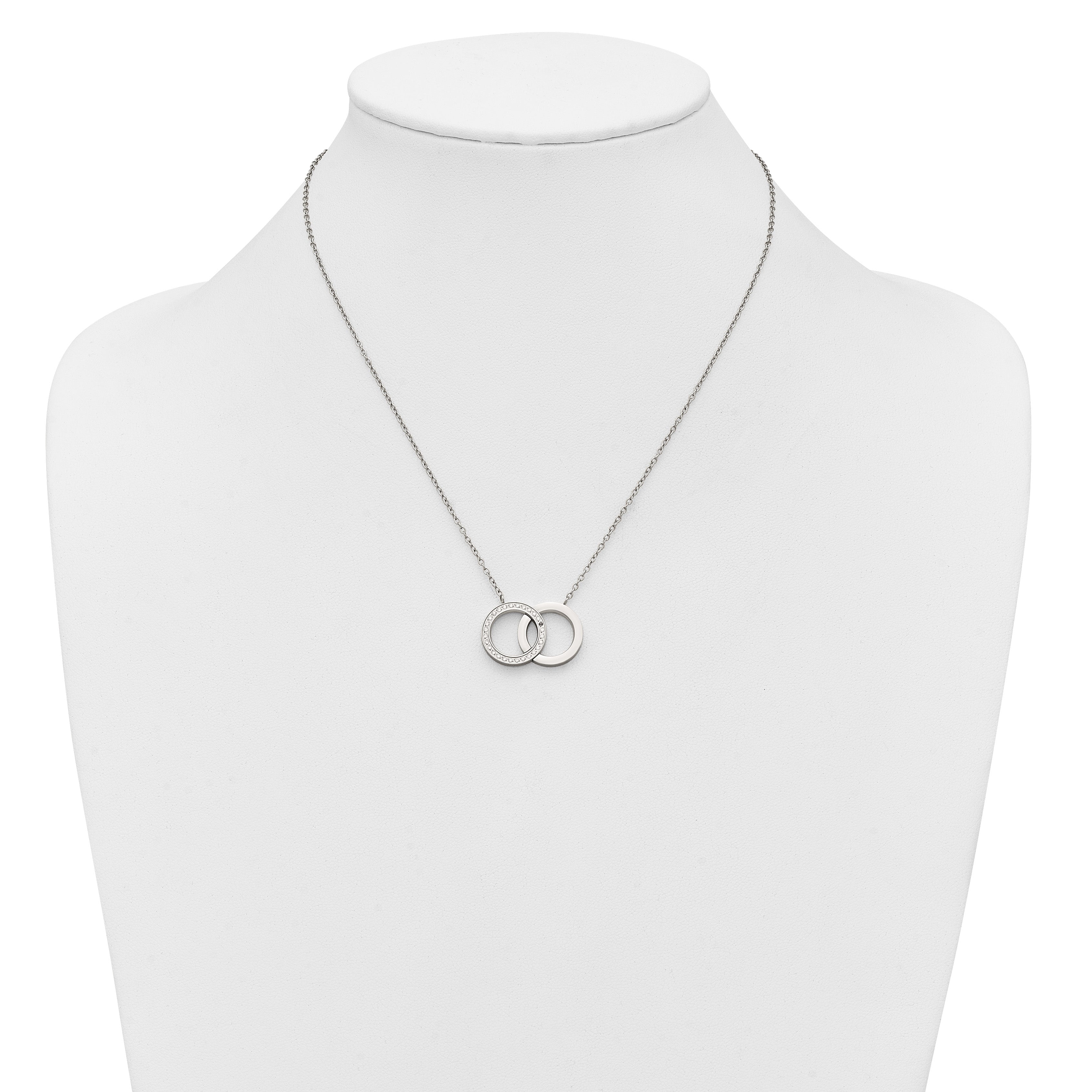 Polished Cubic Zirconia Stainless Steel Necklace 18in