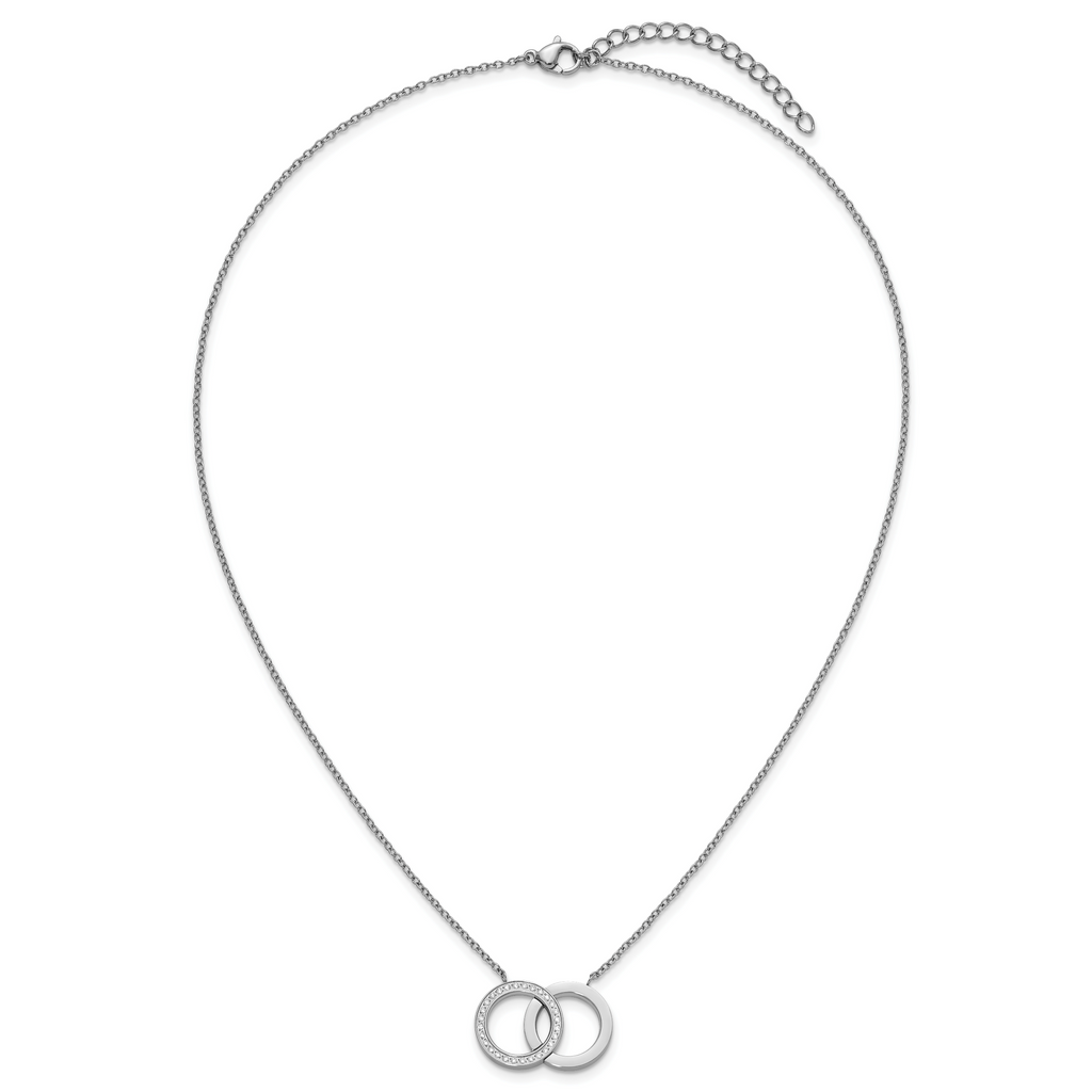 Polished Cubic Zirconia Stainless Steel Necklace 18in