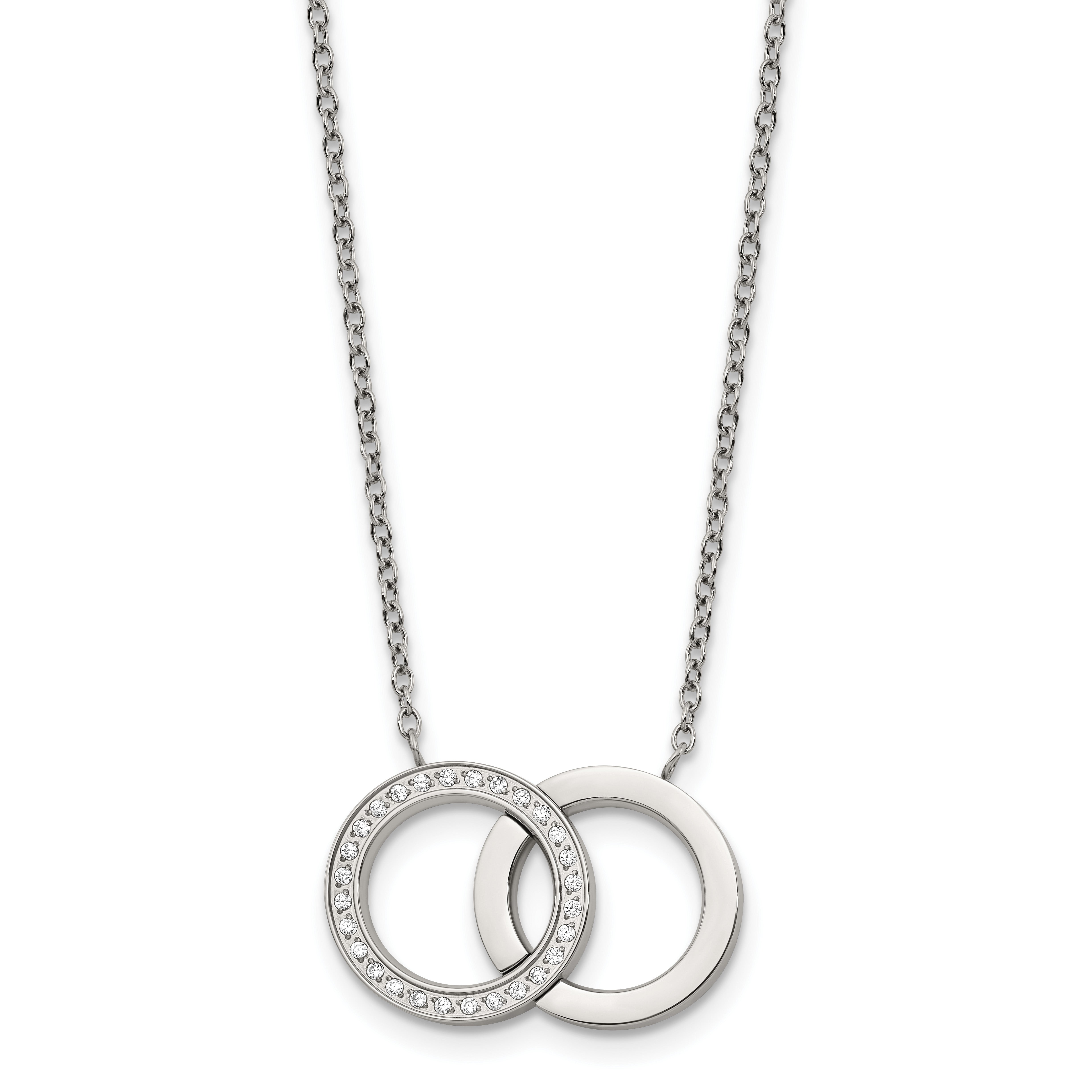 Polished Cubic Zirconia Stainless Steel Necklace 18in Main image